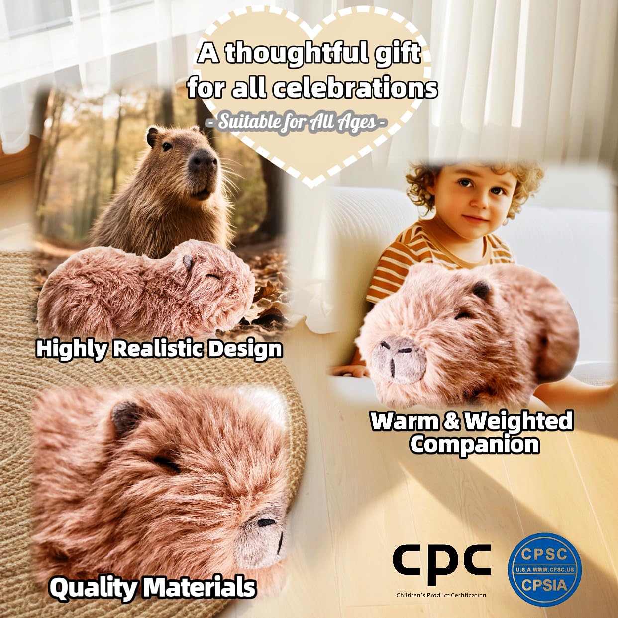 uoozii 20-inch Capybara Weighted Plush - 4 lb Microwavable with Removable Pouch