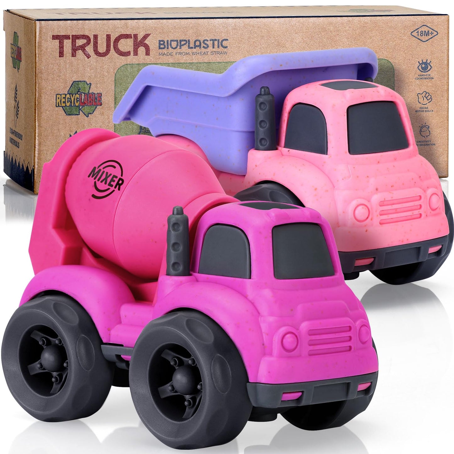 UOYLEYVN Toddler Dump Truck & Mixer Cement Toy Set — BPA Free, Outdoor Construction Toys for 2-4 Year Old Girls