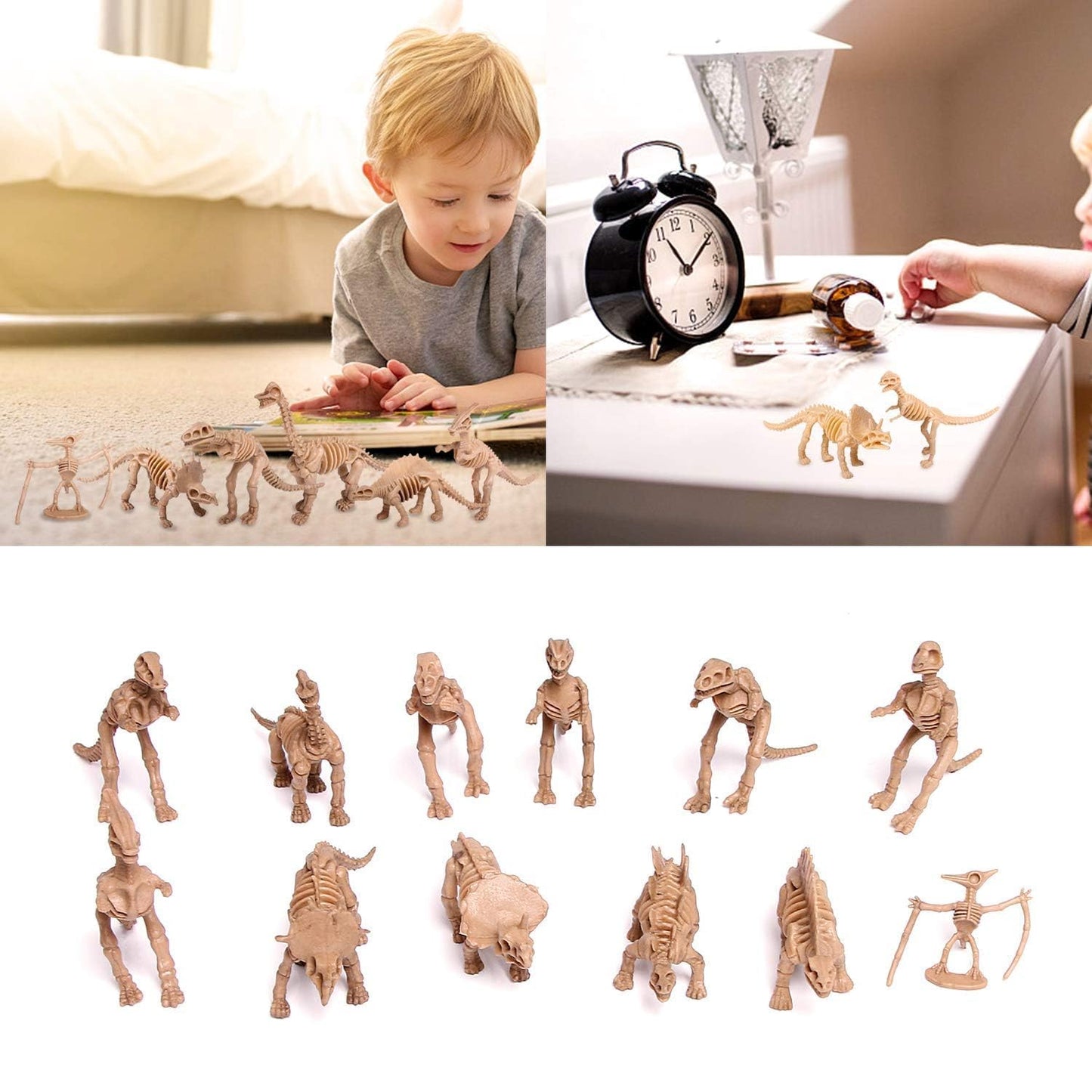 UPINS 30 Pack Dinosaur Skeletons — 3.7 Inch Assorted Dino Figures for Science Play & Party Decor