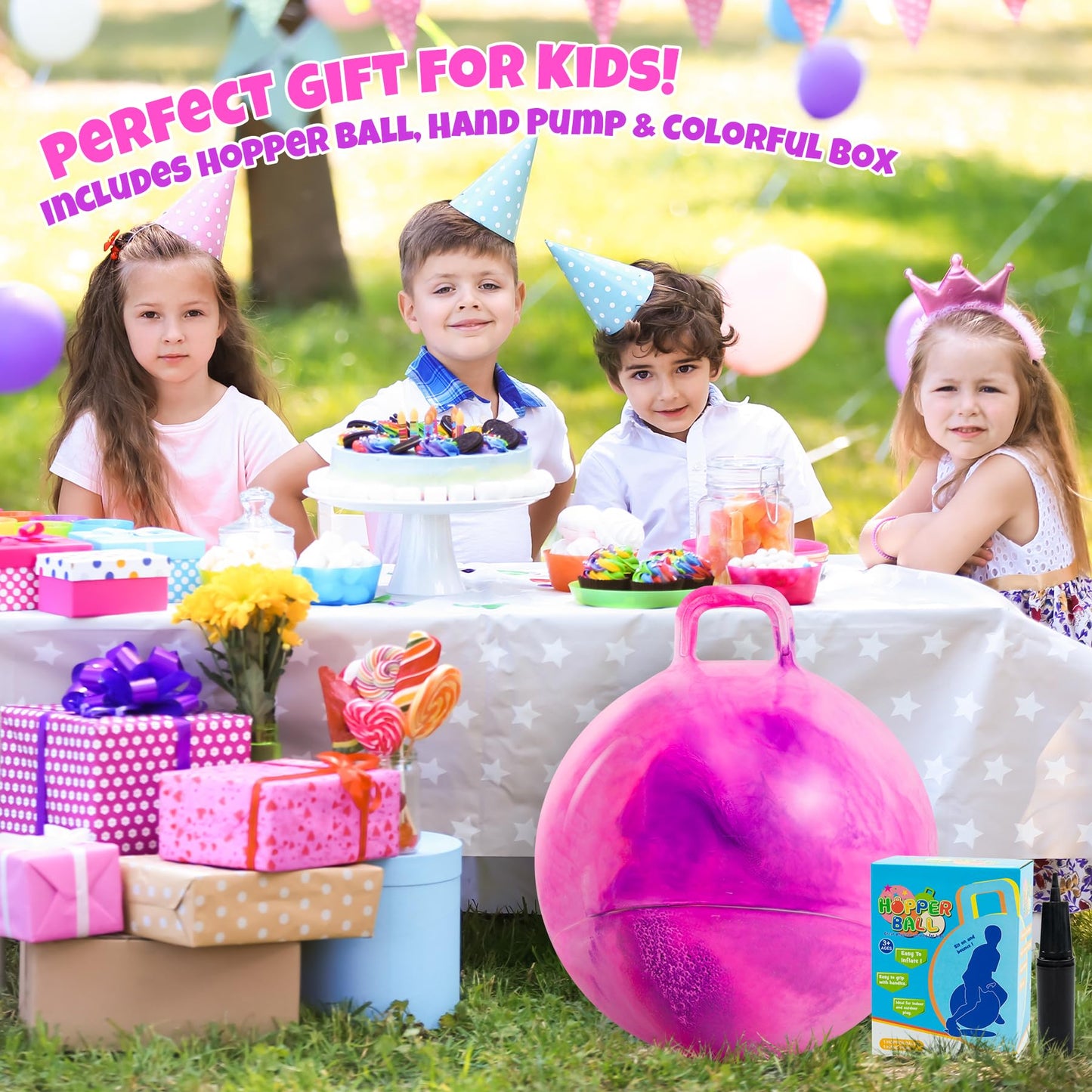 Upper Rider 20-Inch Clouds Hopper Ball for Kids 6-12 — Purple Pink with Pump & Gift Box