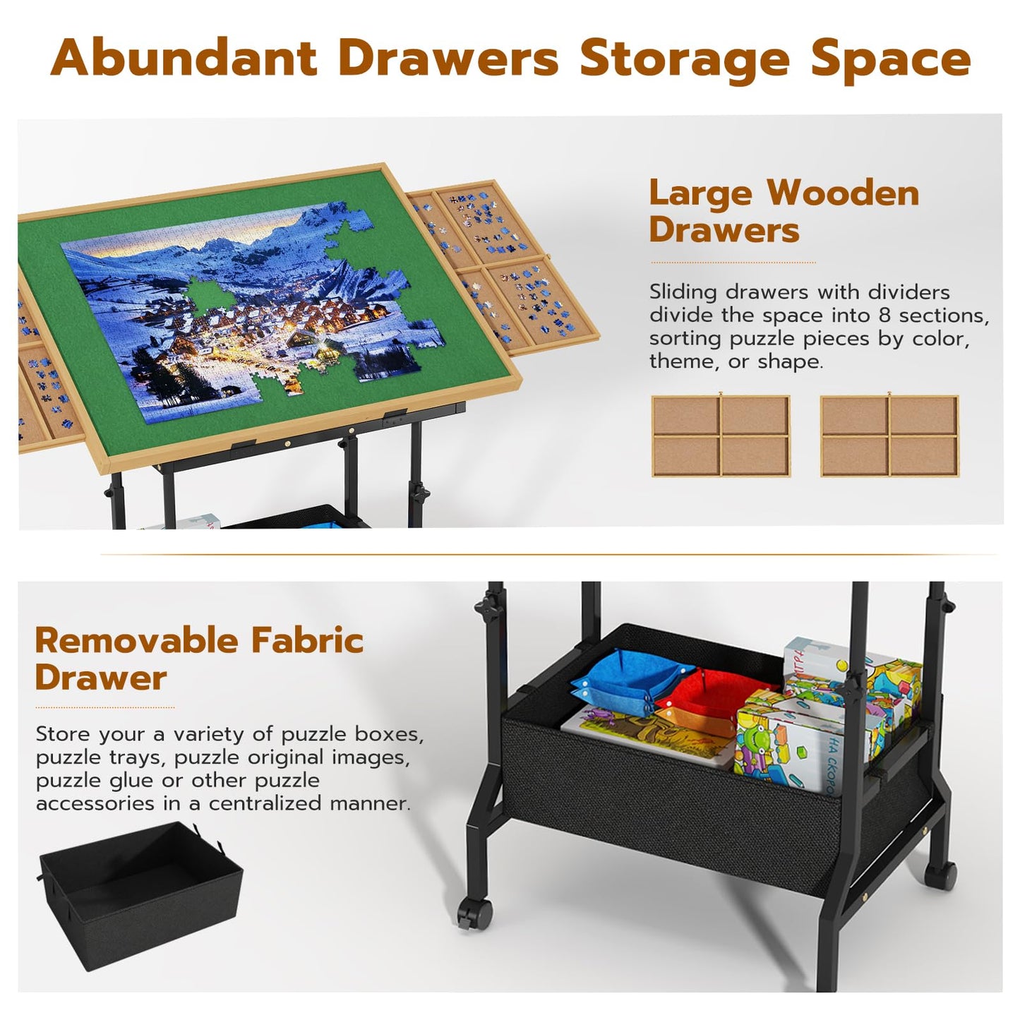 upvercy Large Puzzle Table with 2 Drawers – Adjustable Height & Tilt for 300-1500 Piece Puzzles