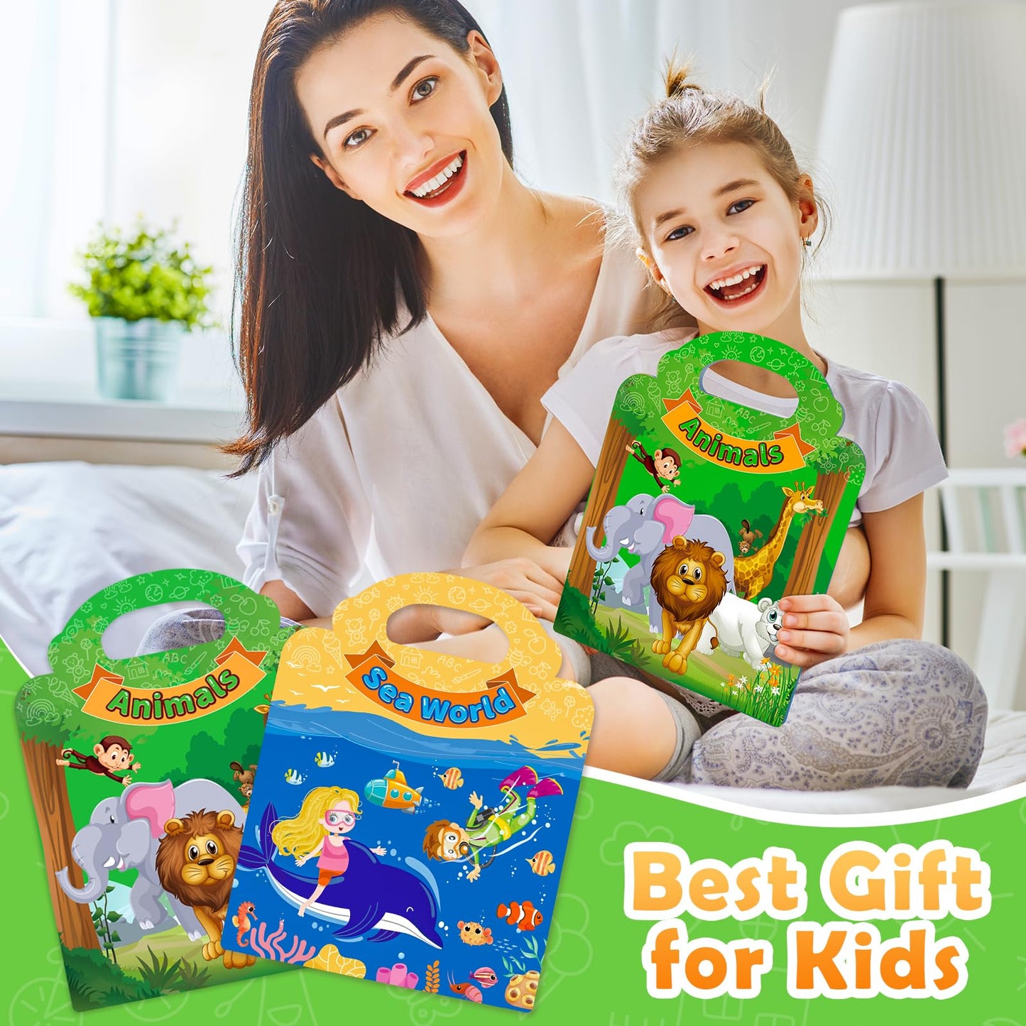 Uranus&No.1: 2 Sets Reusable Jelly Sticker Books for Toddlers 1–5 — Sea World & Animals