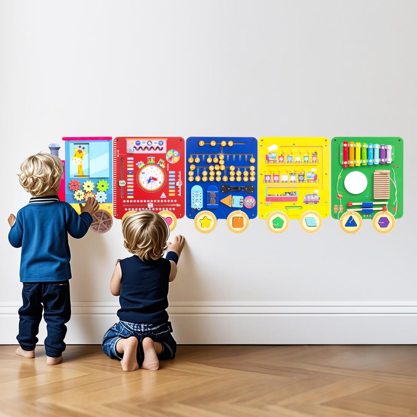 UREDISO Train Activity Wall Busy Board – Wooden Montessori Sensory Panel for Kids 3+