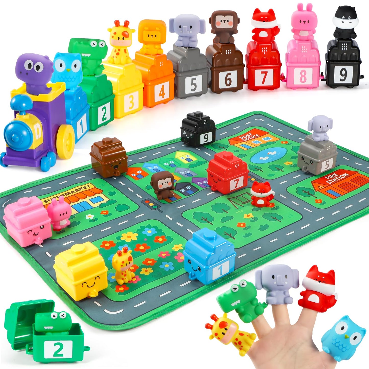 URMYWO Toddler Train Set with Finger Puppets & Play Mat – Montessori Learning Toys for 1–3 Years