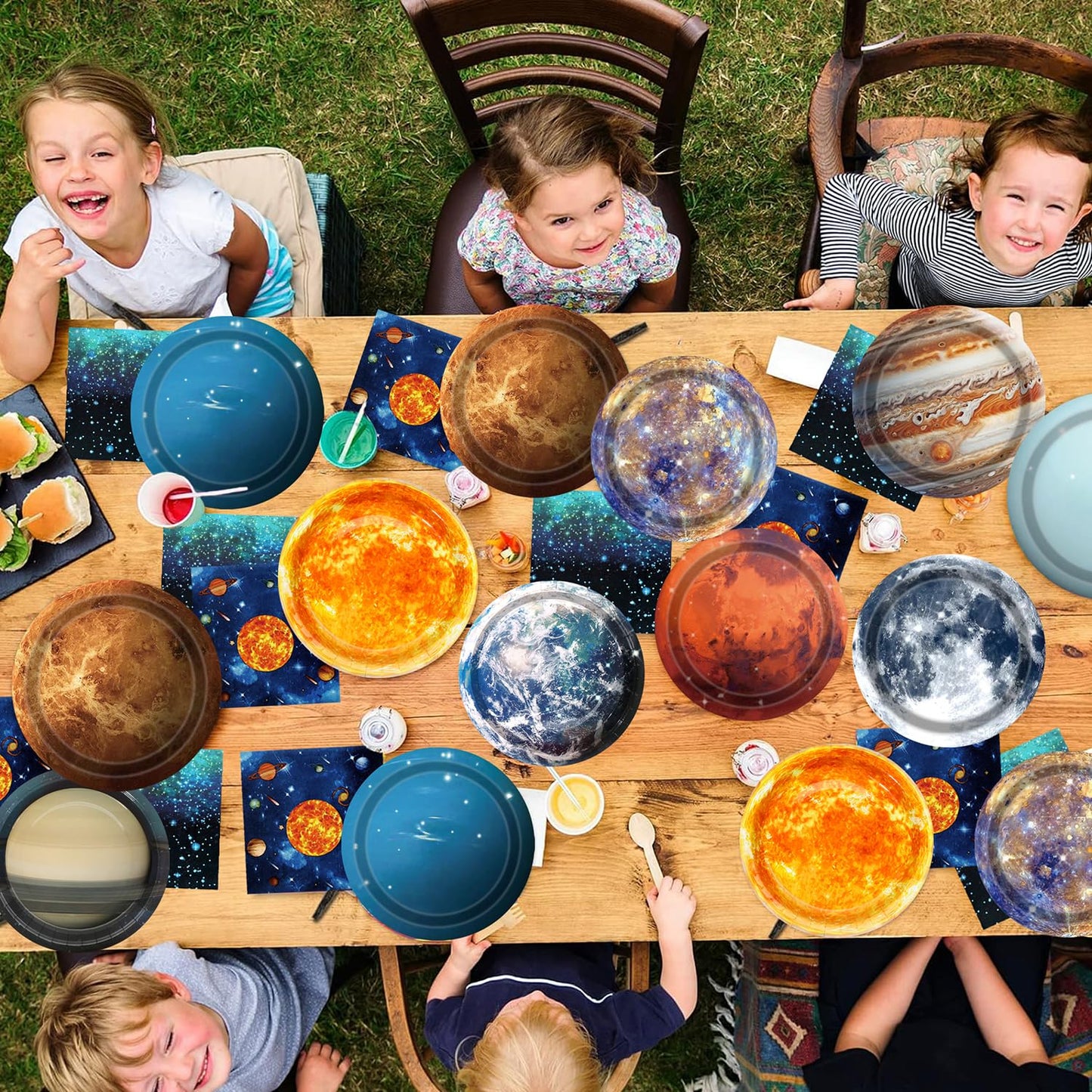 UROINEPA Space Theme Party Decorations – 100 Pcs Galaxy Plates & Napkins for Kids' Space Birthday