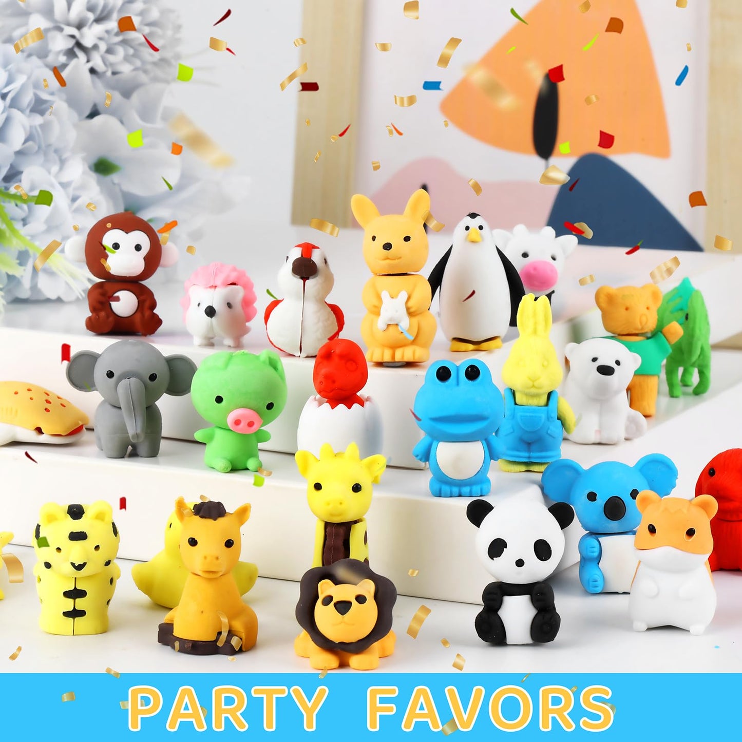 URSKYTOUS 36Pcs Animal Erasers — 3D Puzzle Pencil Erasers for Kids, Classroom Rewards, Party Favors
