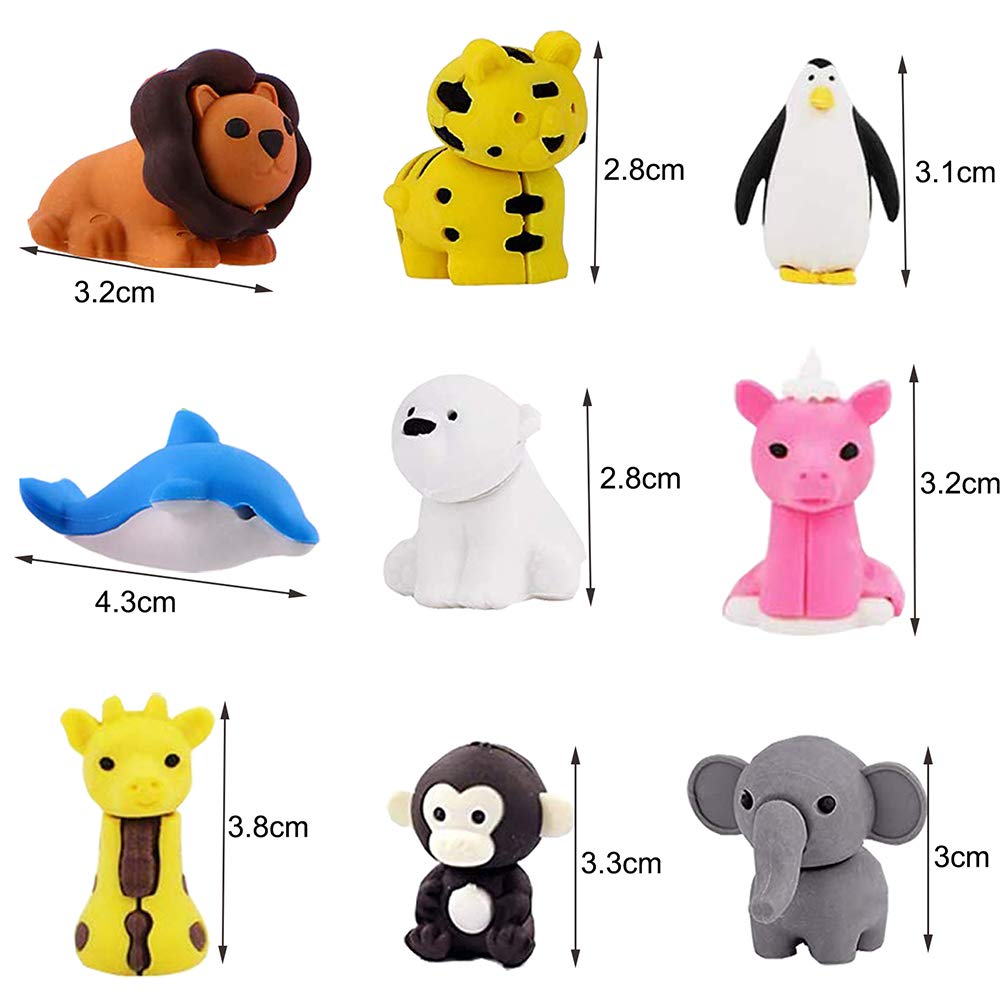 URSKYTOUS 46Pcs Animal Erasers Desk Pets – Puzzle Erasers, Party Favors & Classroom Prizes