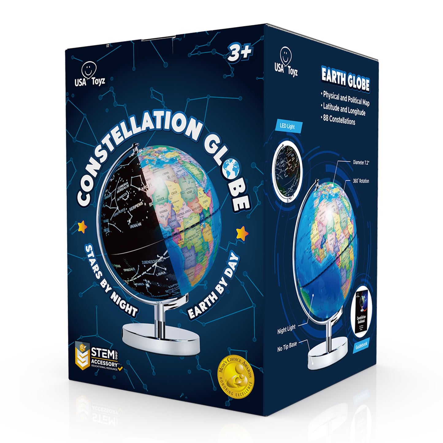 USA Toyz Illuminated Globe for Kids — 3-in-1 STEM Globe with LED Night Light and Constellations