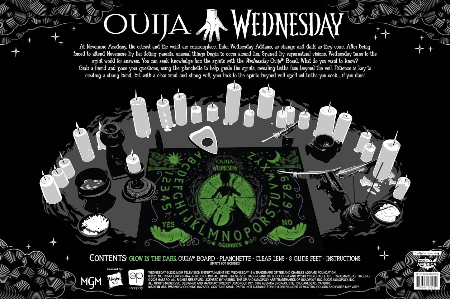 USAOPOLY Ouija: Wednesday – Glow-in-the-Dark, Officially Licensed Board Game for 2-4 Players