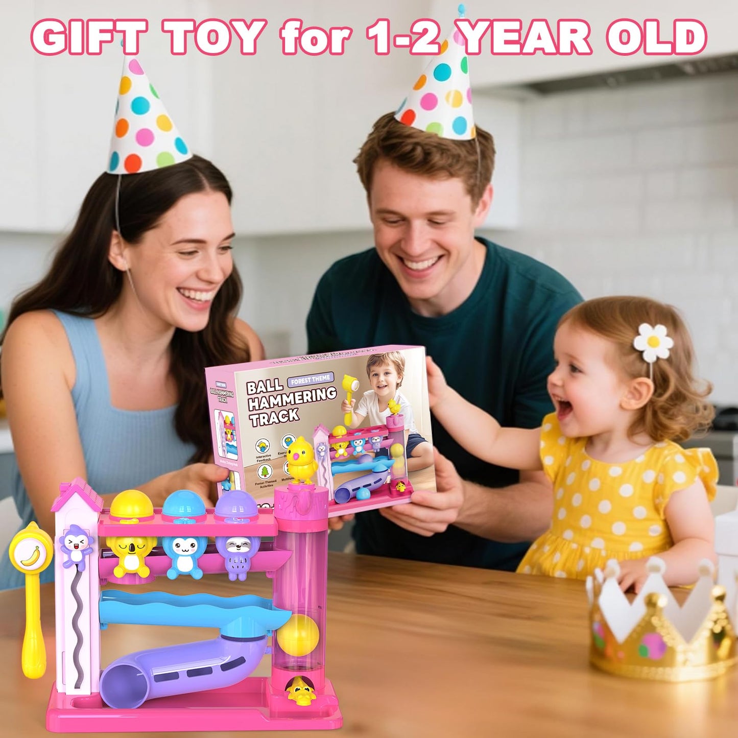 Ussybaby Toddler Musical Toy – Ball Drop & Hammering, 1-3 Years, Pink