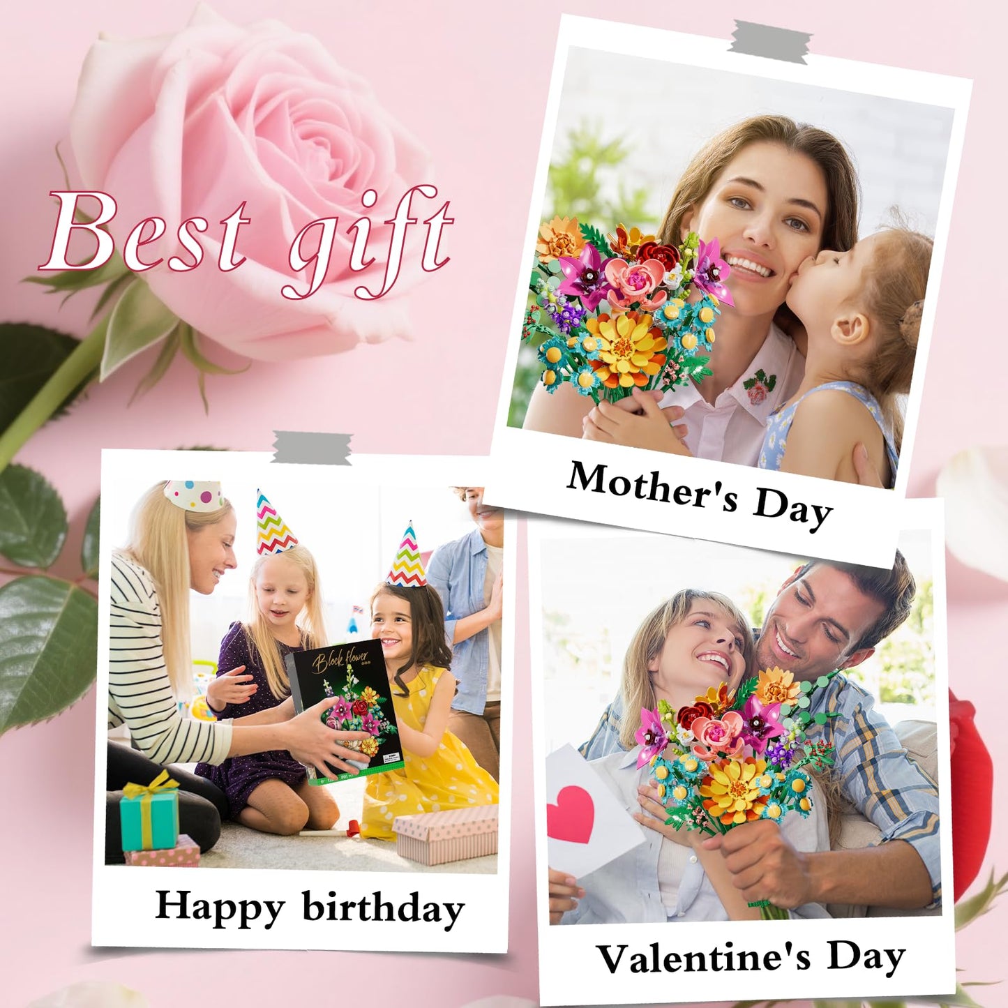 Utbttor Flower Bouquet Building Set – 891PCS Artificial Flower Kit for Kids & Home Decor