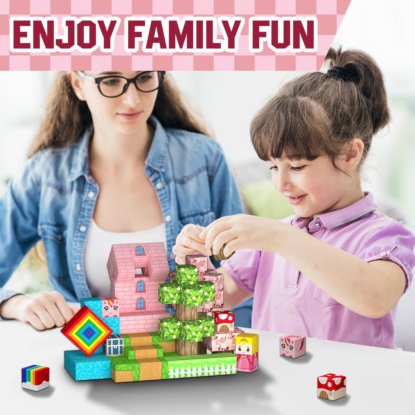 Uucoco 100PCS Magnetic Blocks – Princess Castle Building Toys for Montessori Sensory Play (Ages 3-10+)
