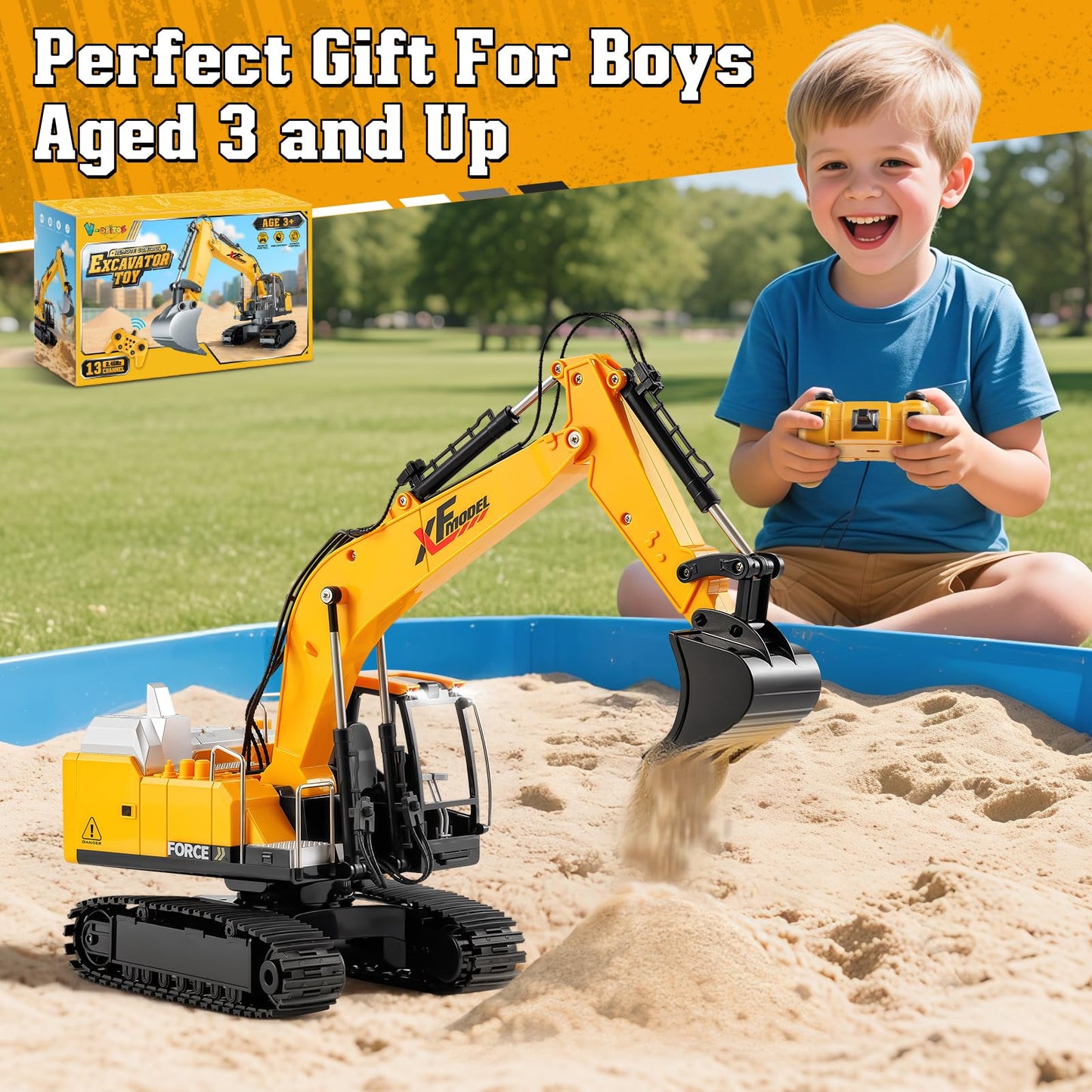 V-Opitos RC Excavator Toy – 2.4GHz Remote, Lights & Sounds