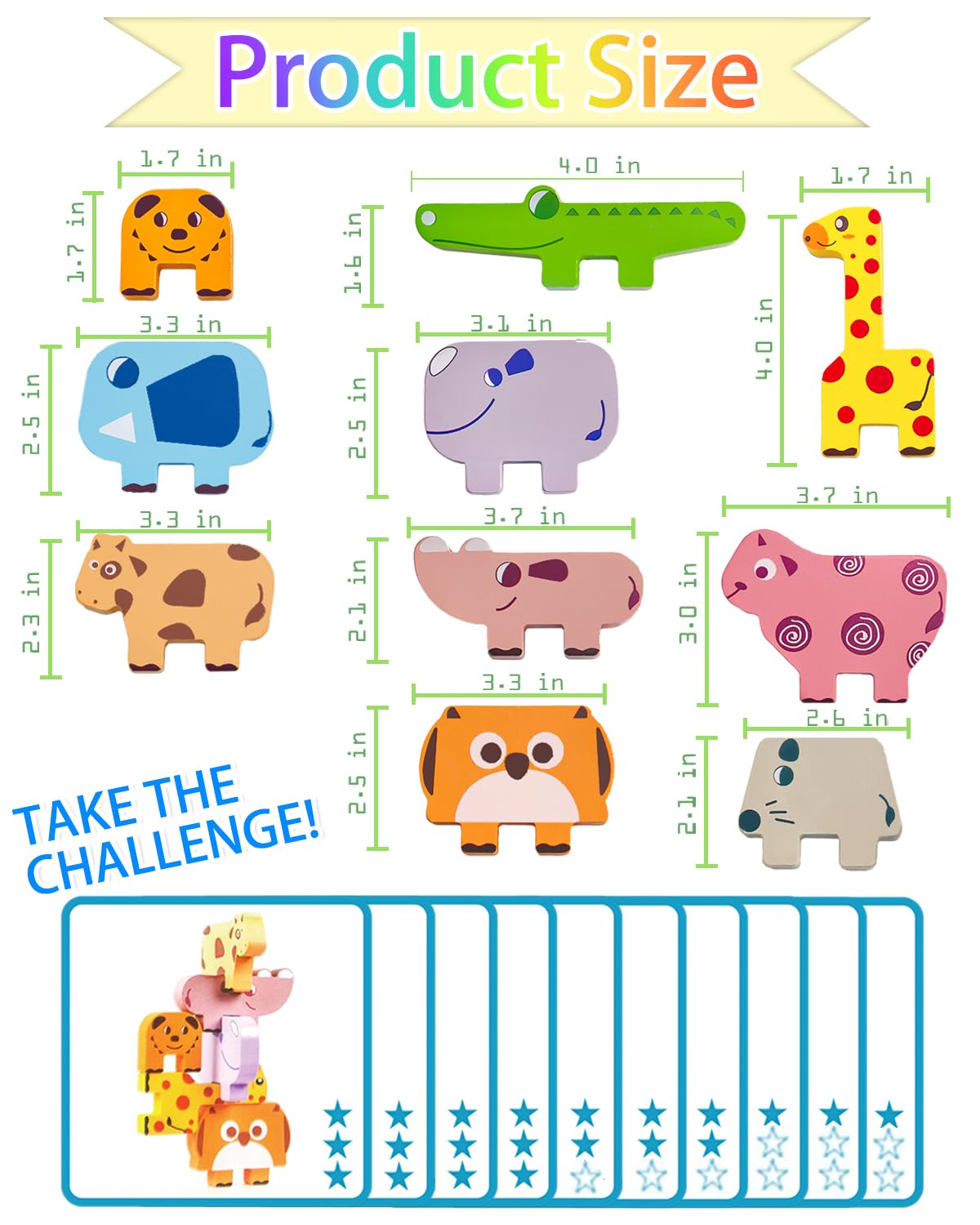Vaiheng Wooden Animal Blocks – Montessori Toddler Toys for Ages 1-4, Sorting & Stacking Puzzle