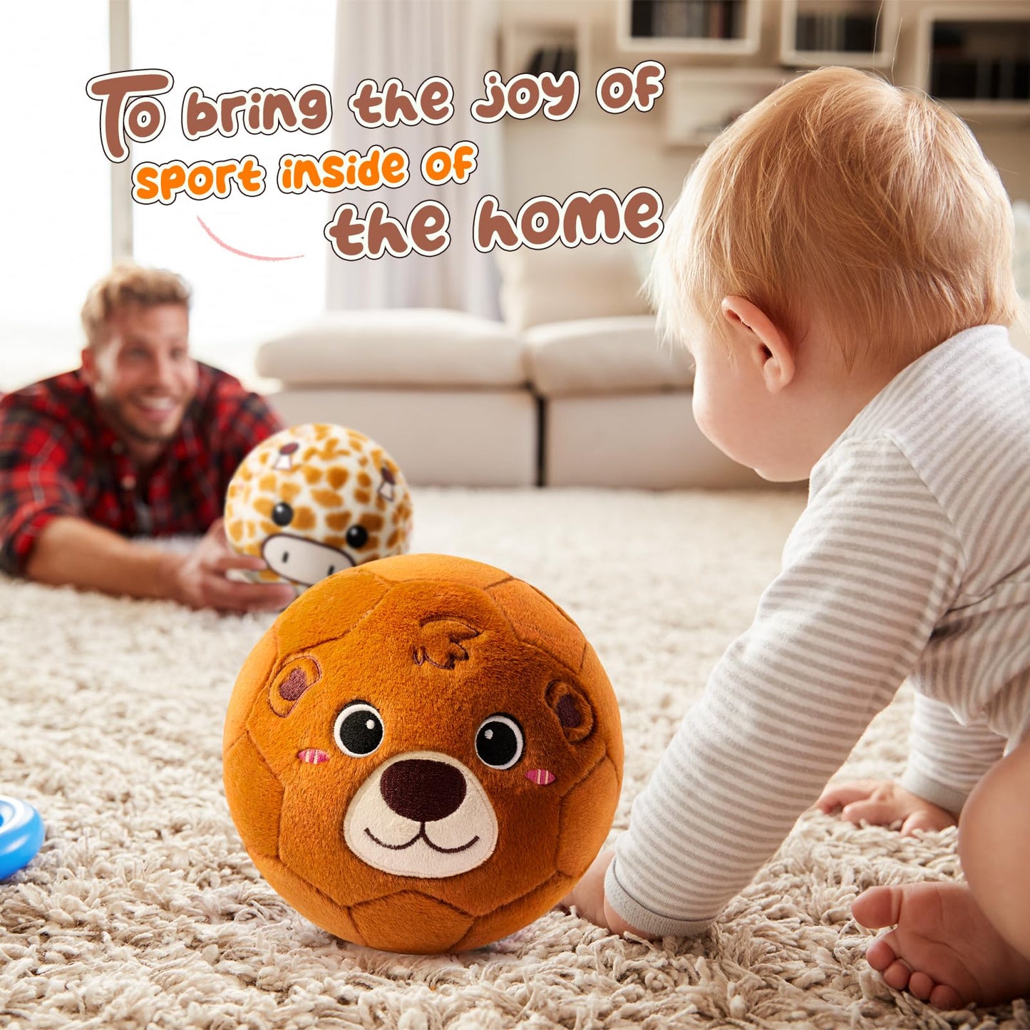 VangeBow Bear Plush Indoor Soccer Ball for Toddlers 1-3 | Quiet, Soft Plush Ball with Pump Included