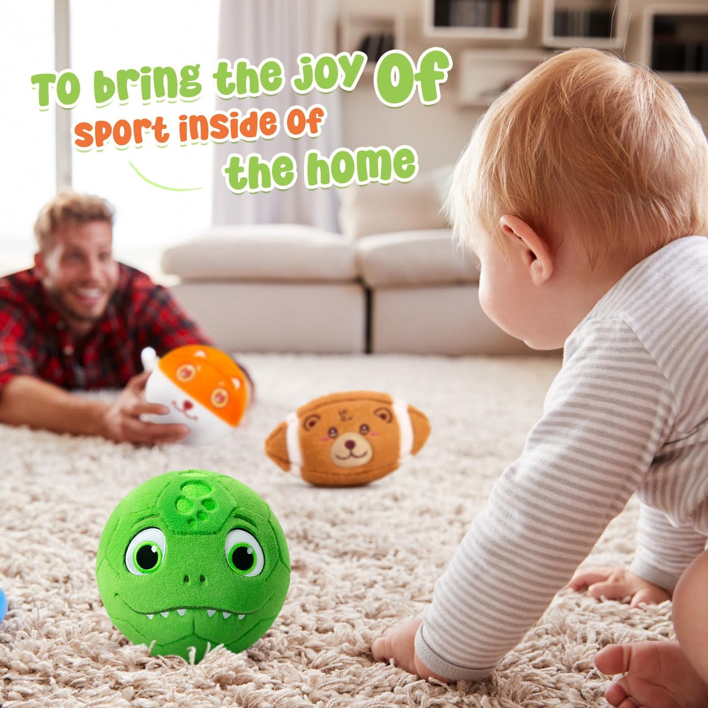 VangeBow 3 Pack Soft Plush Sports Balls for Toddlers | 5in Soccer & Basketball, 6.5in Football