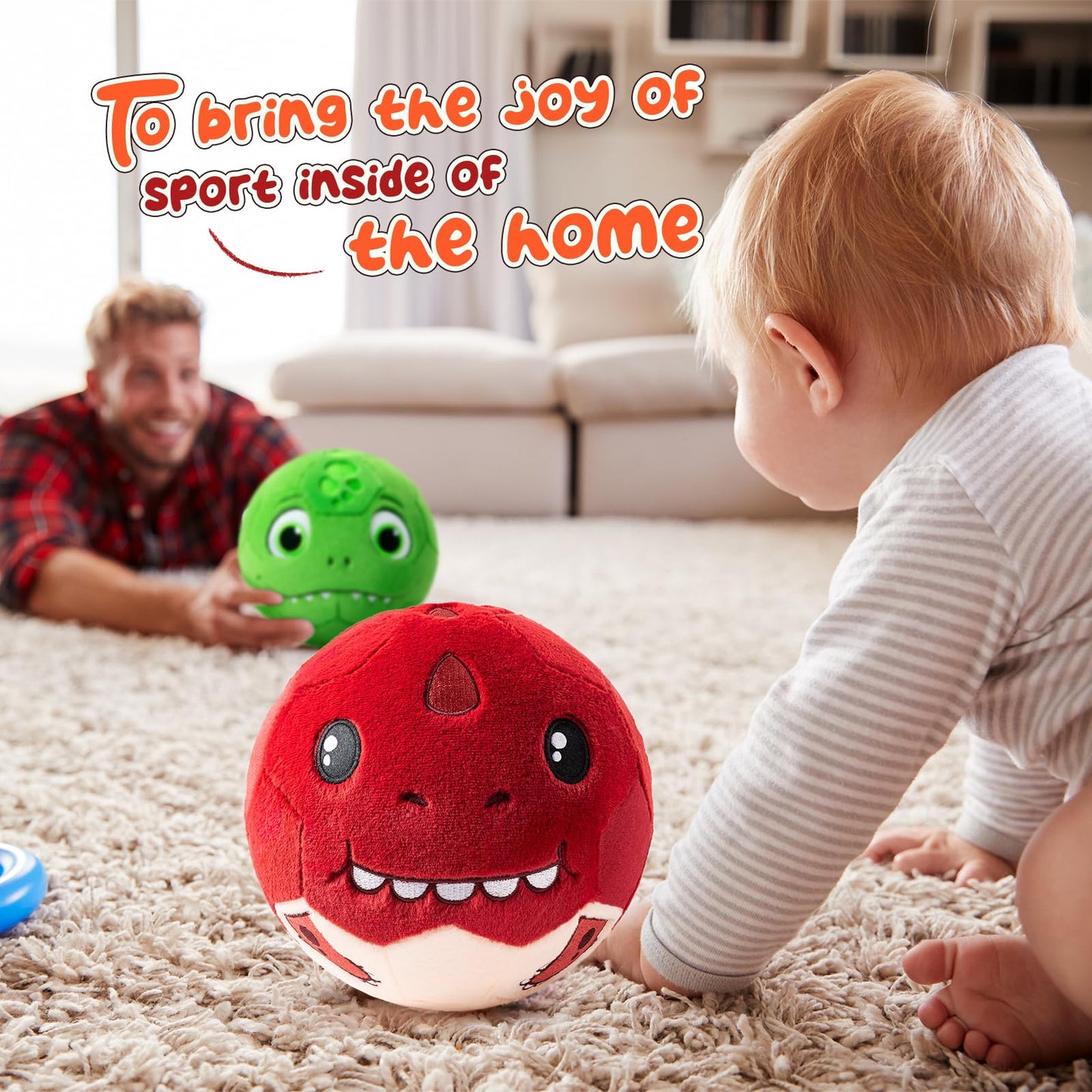 VangeBow Silent Indoor T-Rex Plush Soccer Ball for Toddlers 1-3 | Soft, Lightweight & Quiet Play
