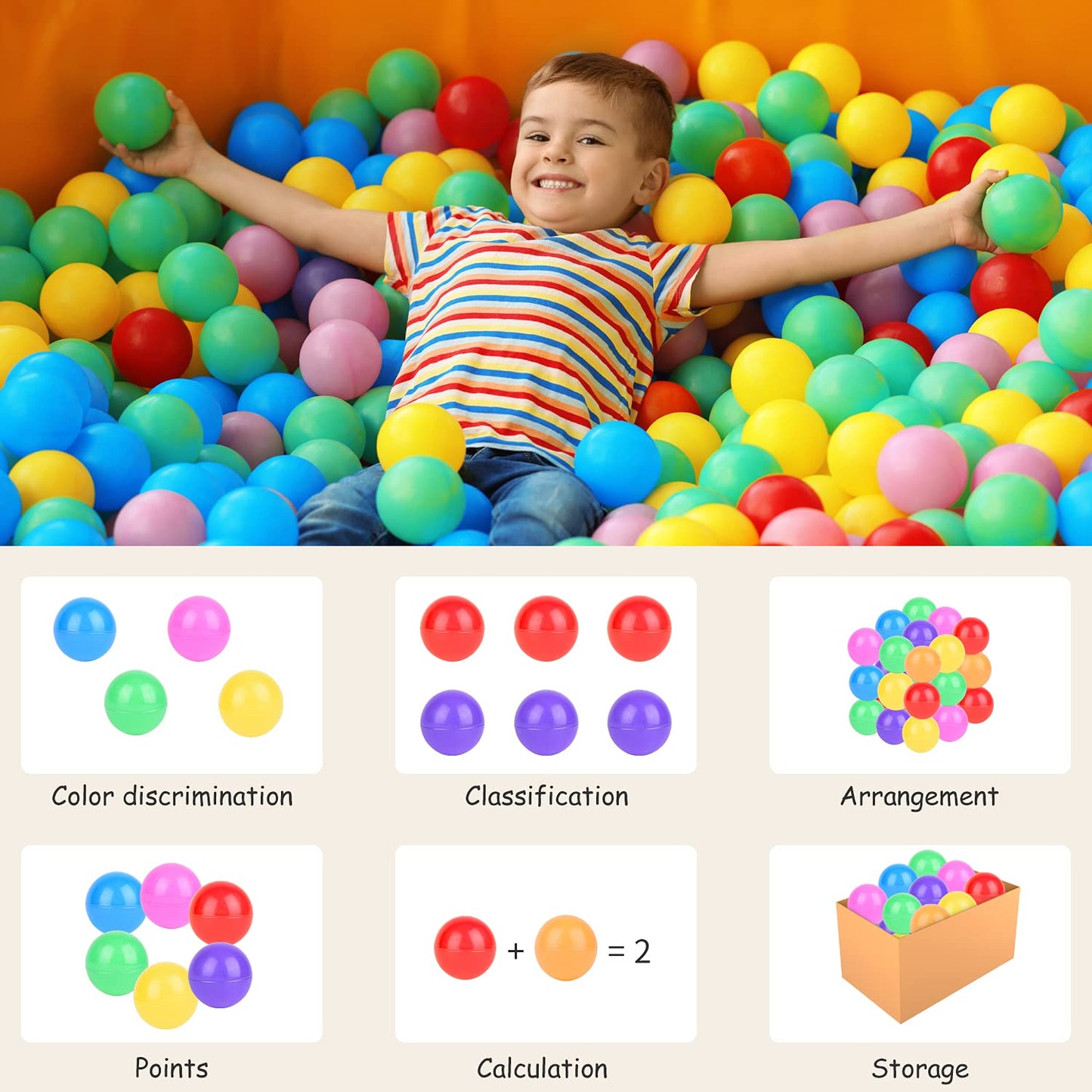 Vanland Ball Pit Balls – Phthalate Free, BPA Free, 2.2-Inch Multicolored Balls with Storage Bag