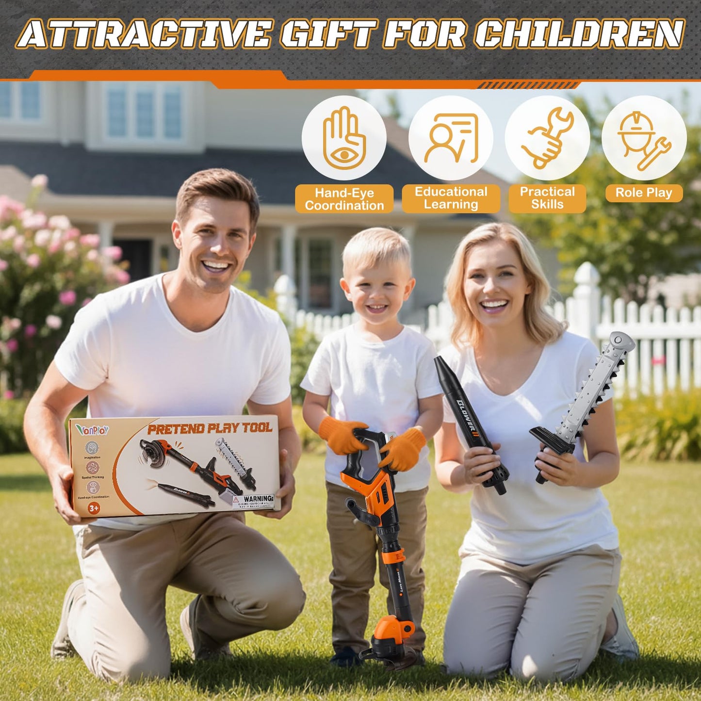 Vanplay 3-in-1 Kids Yard Tools Set | Realistic Pretend Play with Safety Gear