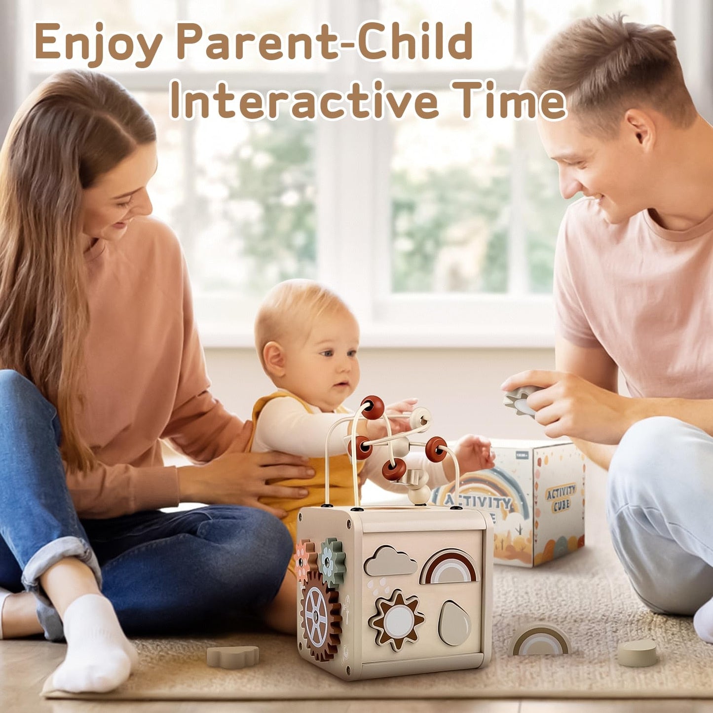 Vanplay Montessori 5-in-1 Wooden Activity Cube for Toddlers 1-3