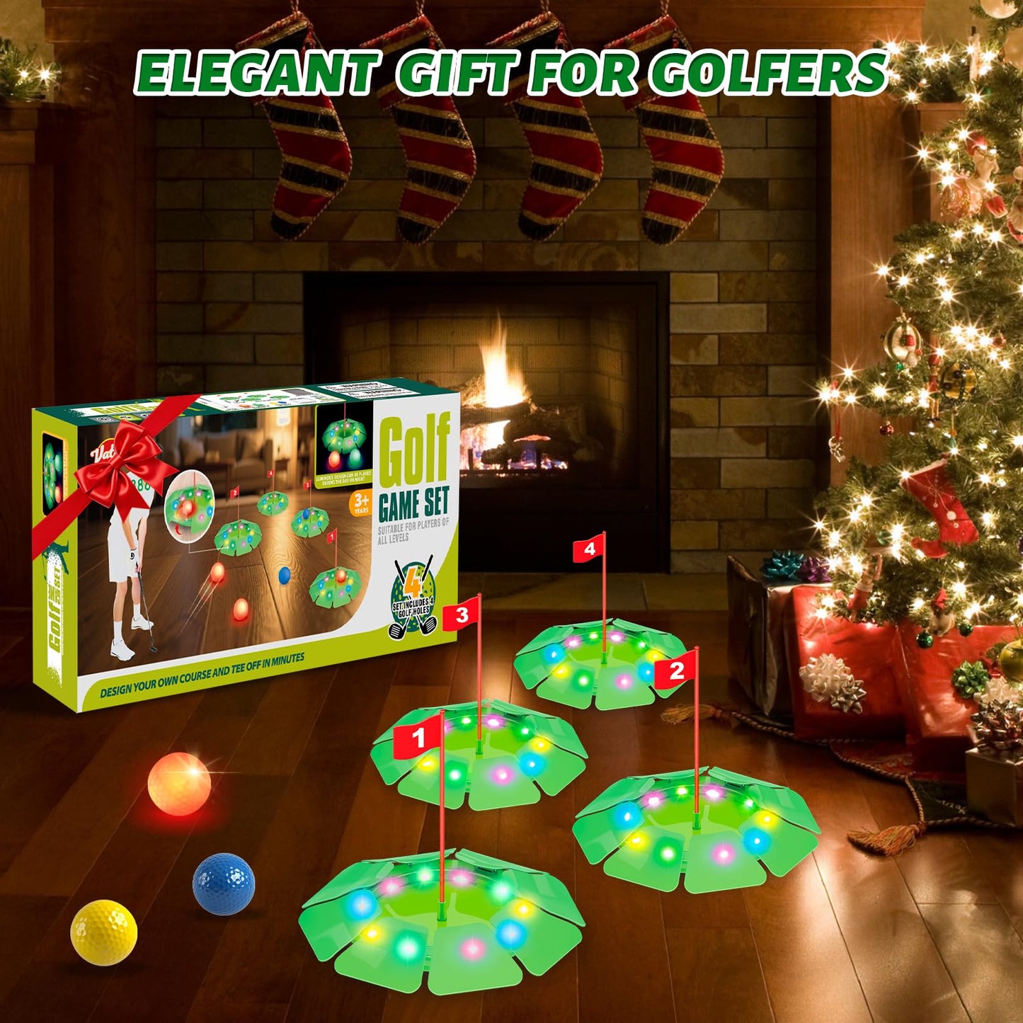 VATOS Light-Up Golf Putting Game Set – Glow Mini Golf with 4 LED Holes, 4 Balls (2 Glow), Extendable Putter