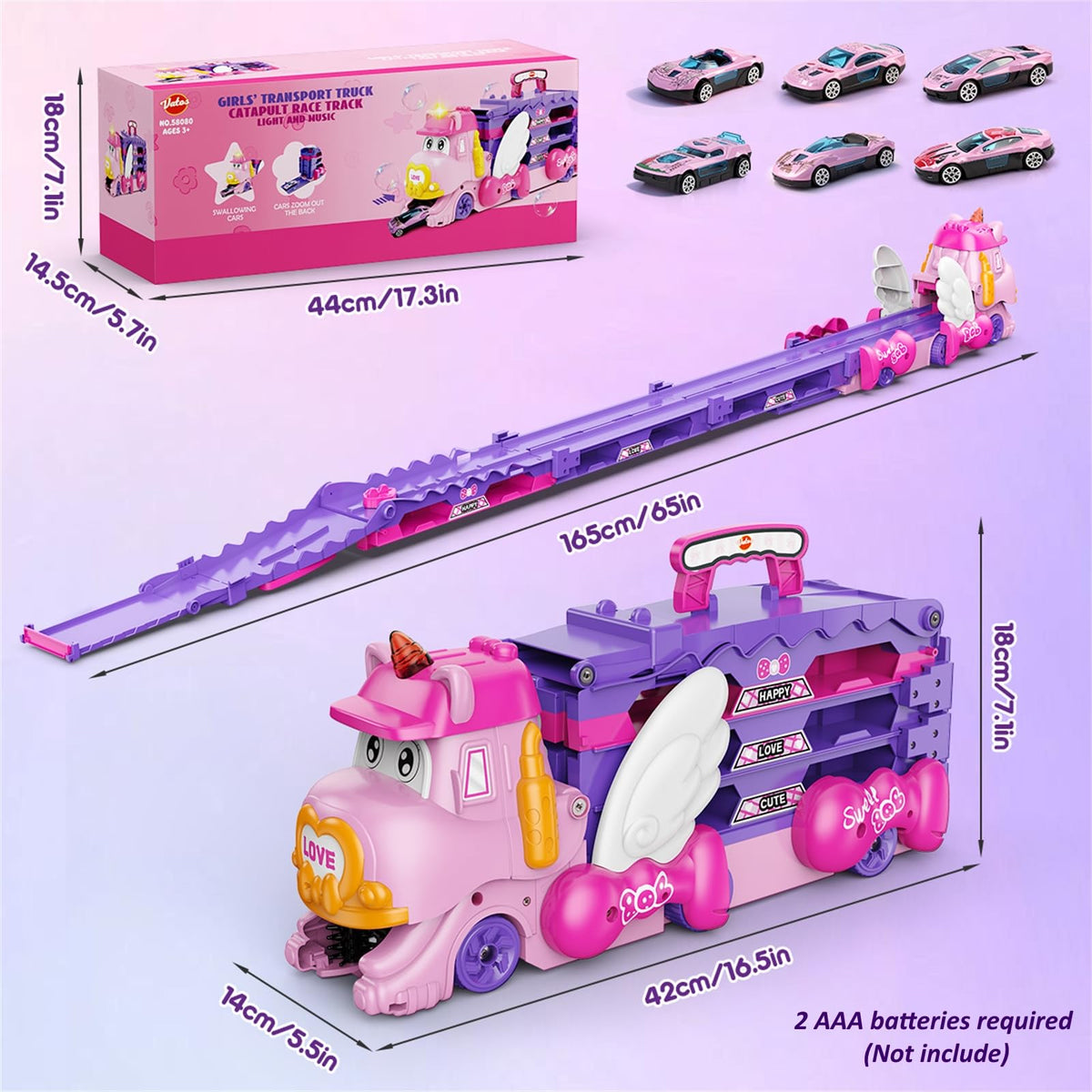 VATOS Toddler Truck Car Toys with Foldable Race Track | 6 Cars, Lights & Music