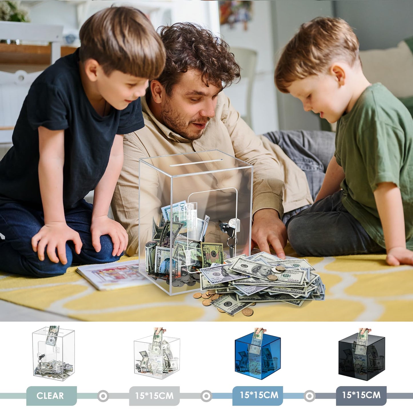 Vcertcpl X-Large Clear Piggy Bank with Lock – 3.6L Change Jar for Kids & Adults
