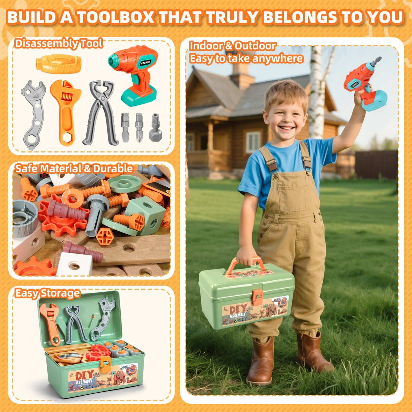 VEAIS Kids Tool Set with Drill — 155 Pcs STEM Montessori Construction Toy (Ages 3-6)