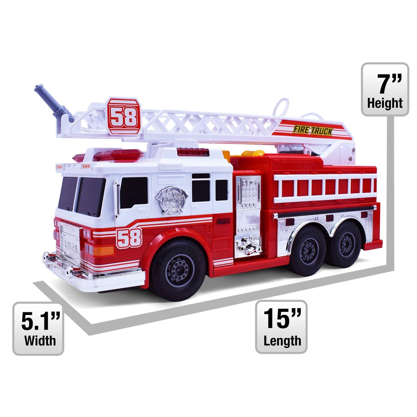 VEBO Fire Truck Motorized with Lights, Siren and Water Pump – 15-Inch Realistic Rescue Vehicle for Kids 3+