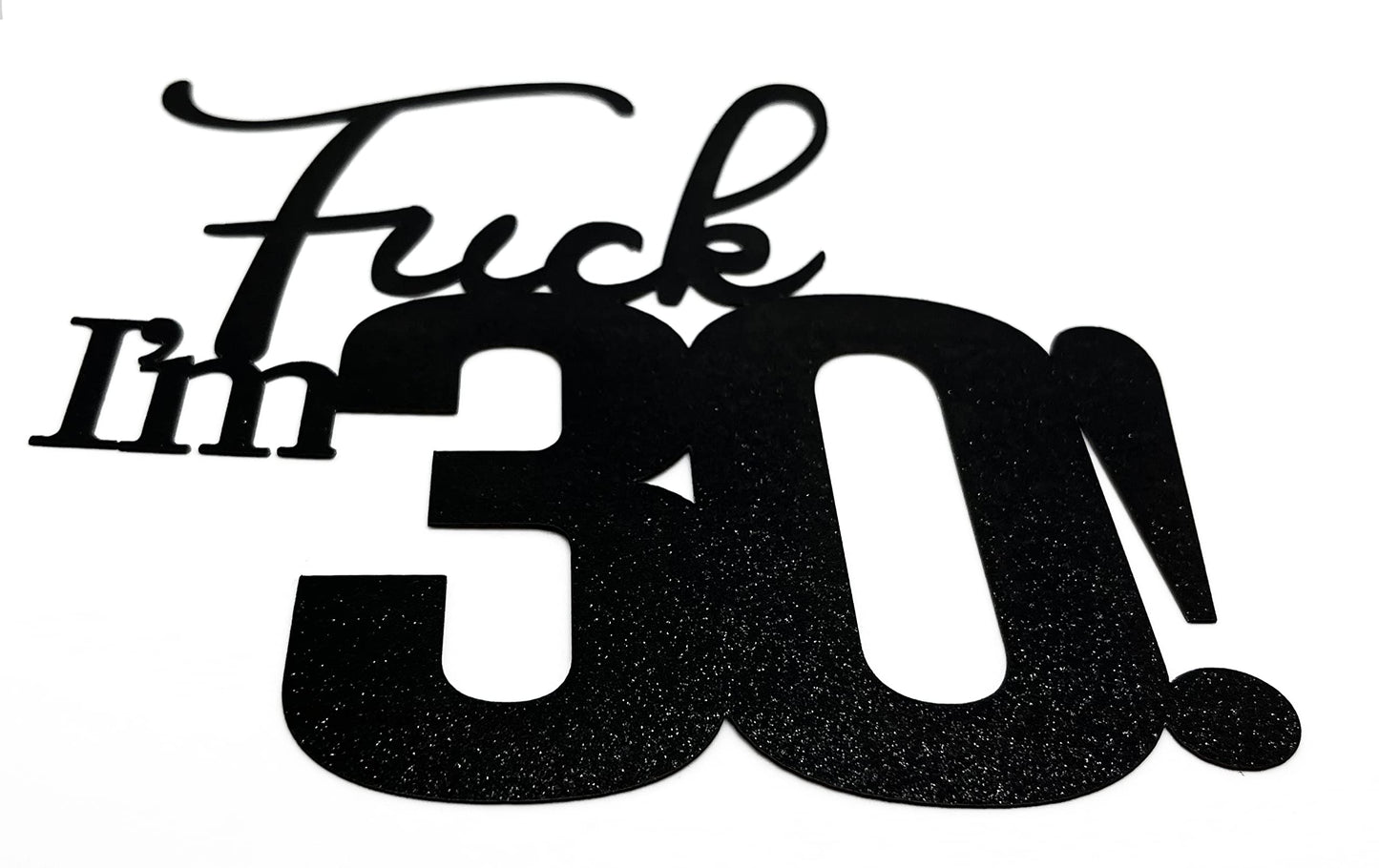 Veegood 30th Birthday Cake Topper - Black Glitter, Double-Sided