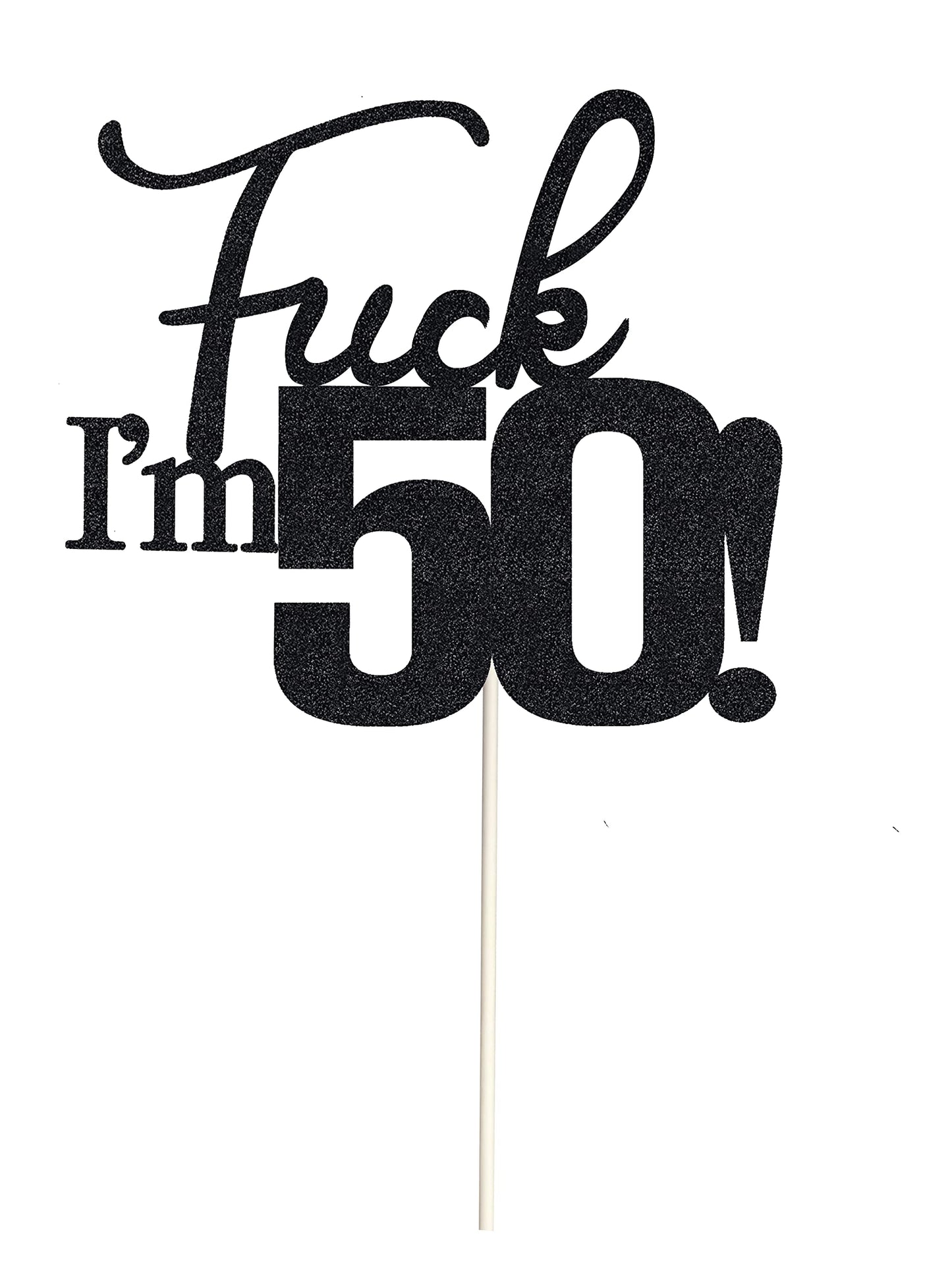 Veegood Birthday Cake Toppers Black Glitter – Fifty Topper for 50th Birthday