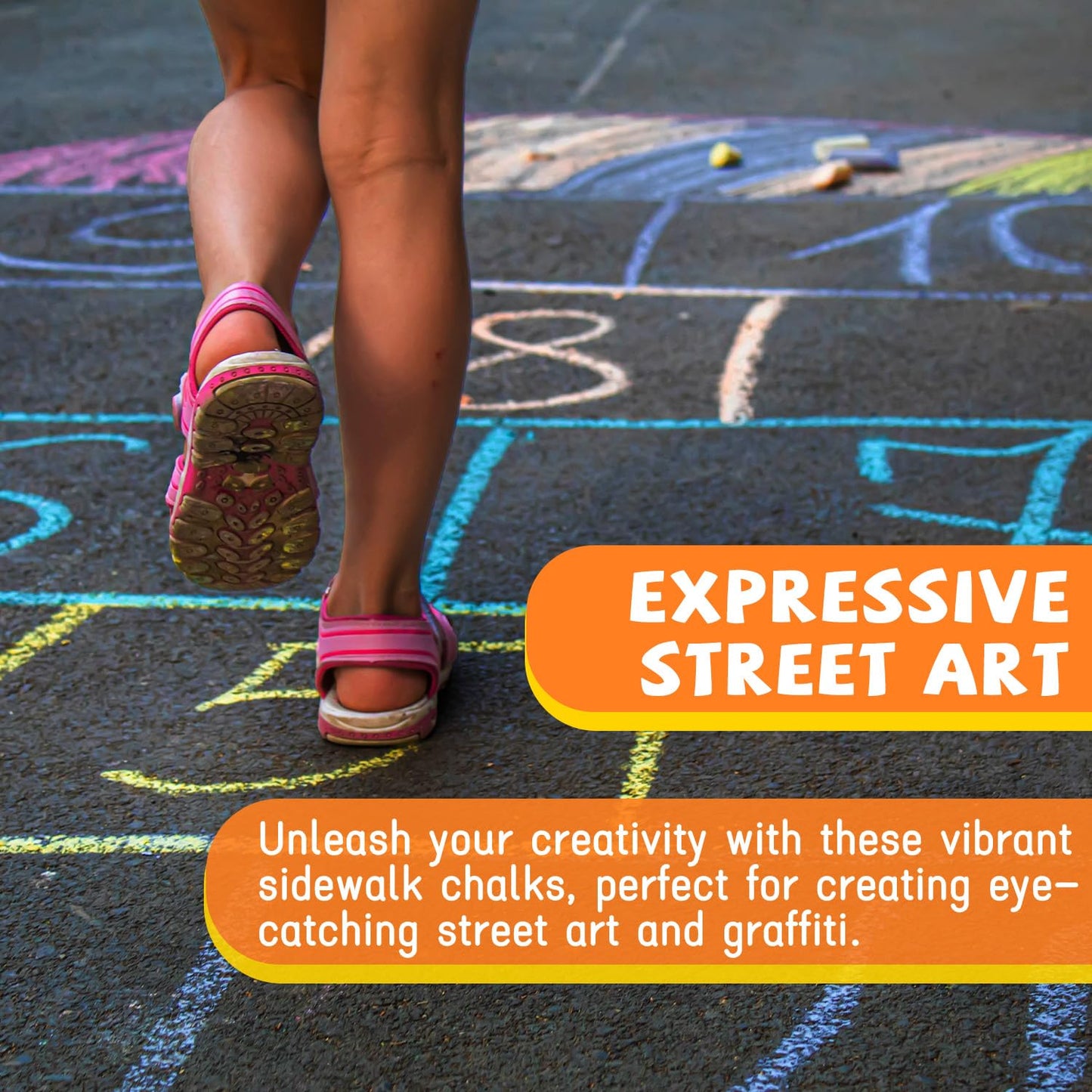VEESA Sidewalk Chalk 52-Piece Set — 10 Washable, Non-Toxic Colors for Outdoor Art