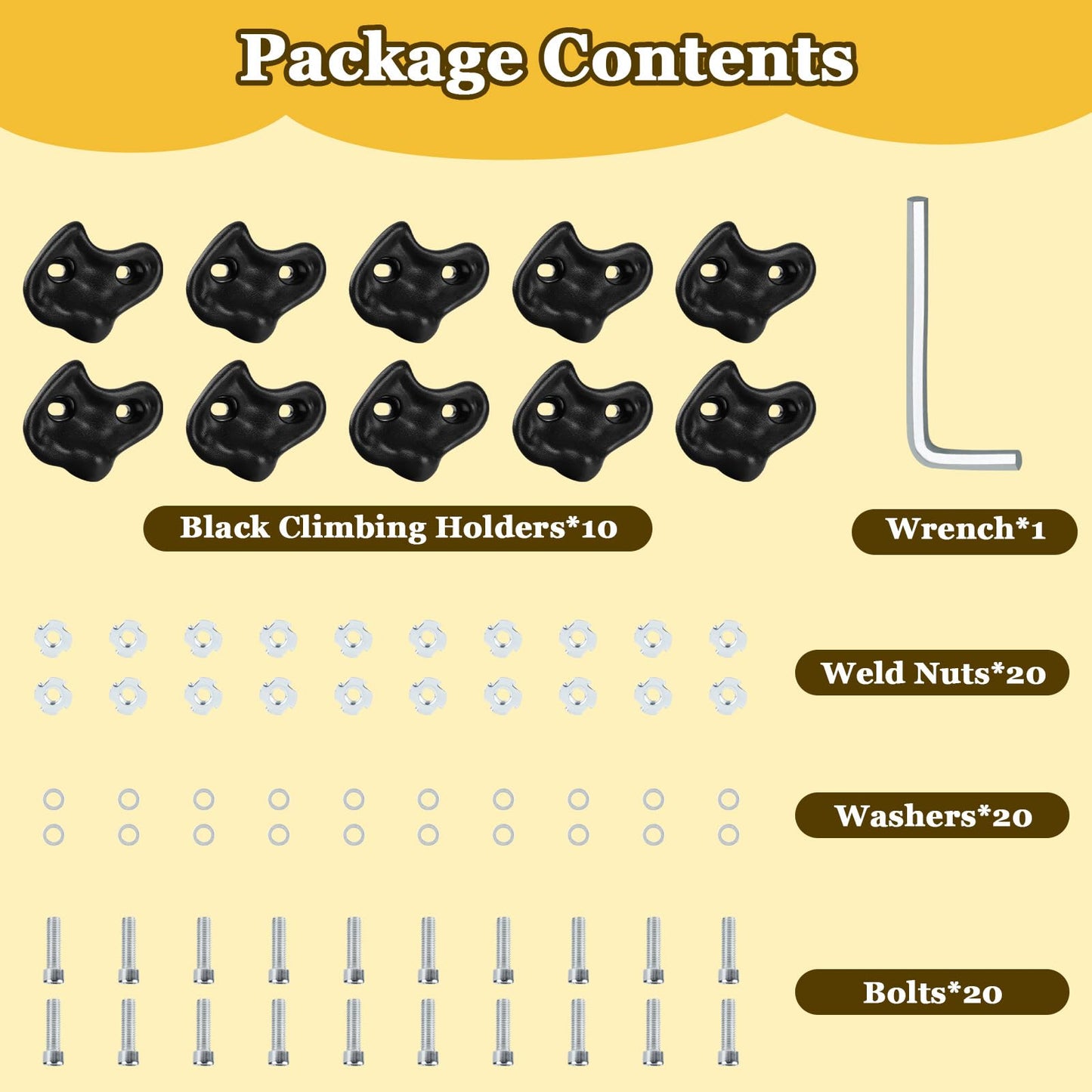 Veimia 10PCS Black Rock Climbing Holds – Extra Large Kids Wall Climbing Set with Mounting Hardware