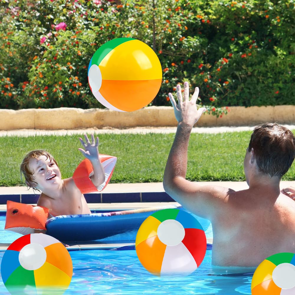 Vellibring 24-Pack 12-Inch Rainbow Beach Balls – Bulk Pool Toys for Summer