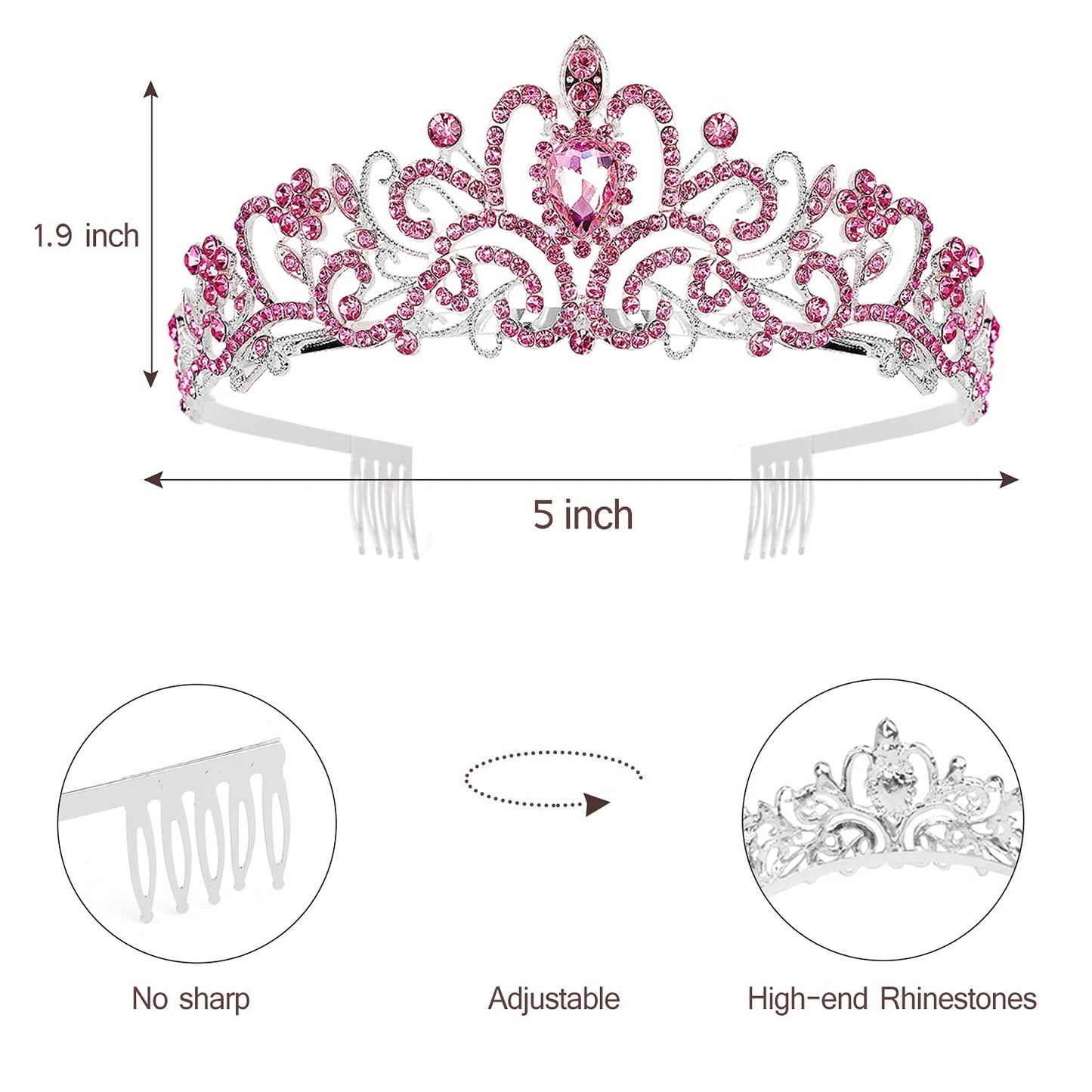 VELSCRUN Princess Birthday Tiara – Rhinestone Crown with Flowers for Girls & Women