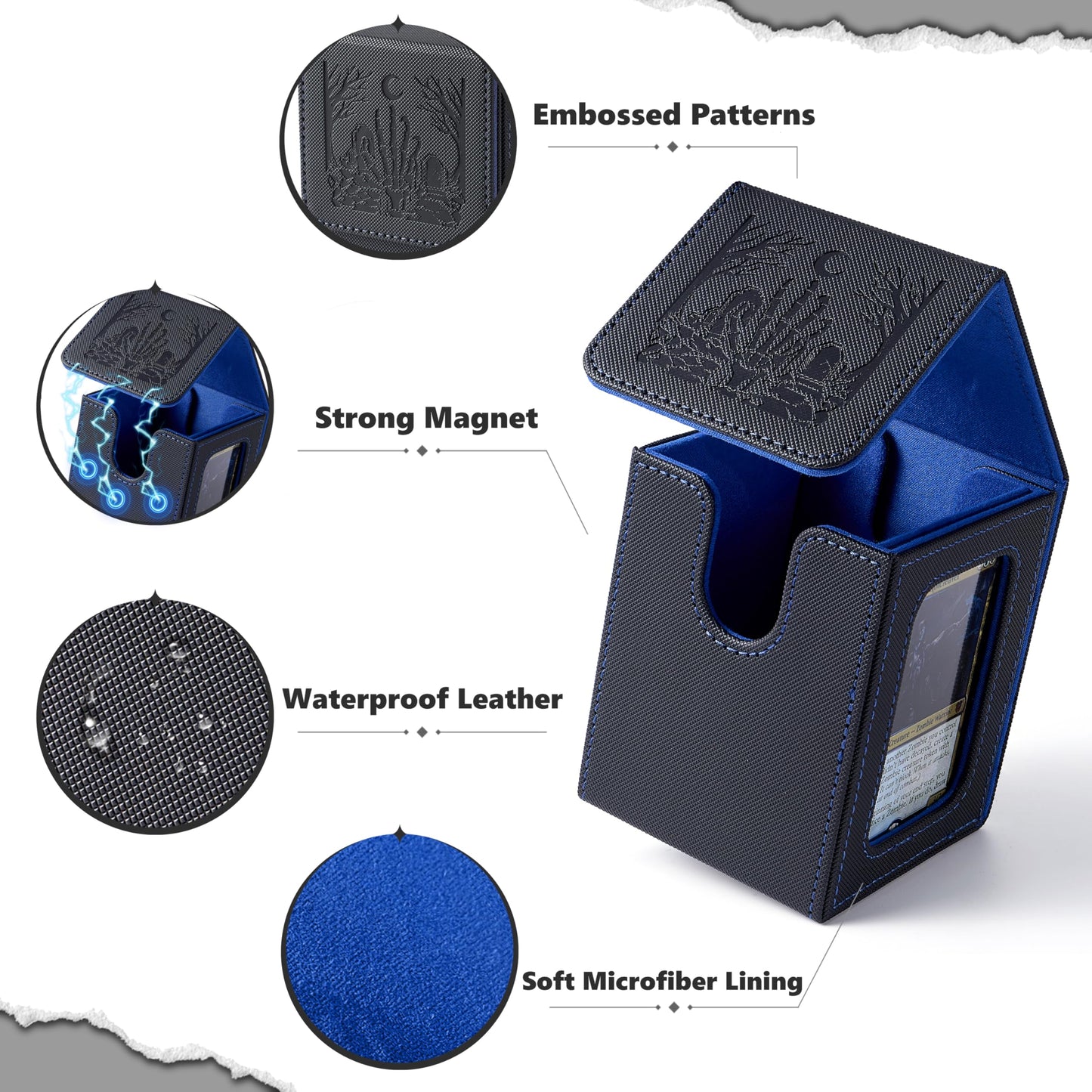 Venssu MTG Deck Box with Commander Display – Holds 100 Double-Sleeved Cards, 2 Dividers, Toploader (Black & Blue)