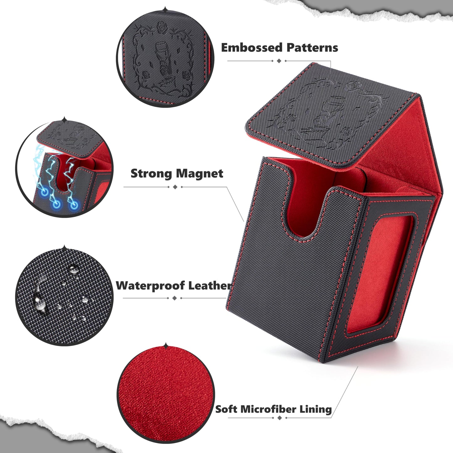 Venssu MTG Deck Box with Commander Display — Vampire Embossed, 120 Card Capacity, Dividers & Toploader (Black/Red)