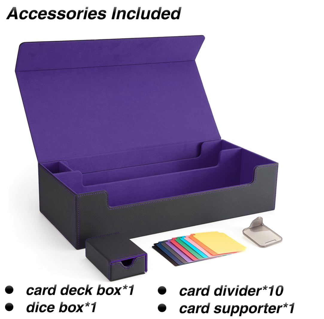 Venssu MTG Deck Box Holds 5 Display Card Deck Boxes with Playmat and Dice Box – Black & Purple