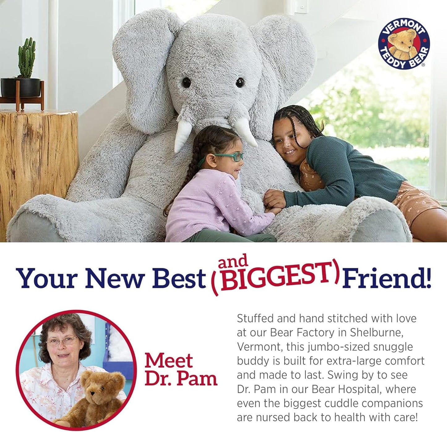 Vermont Teddy Bear Giant Elephant Stuffed Animal - 6-Foot Plush from USA