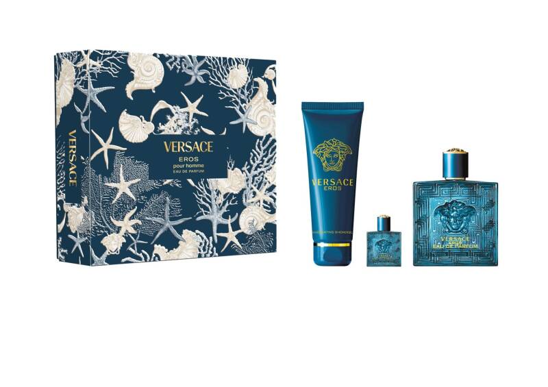 Versace Eros Gift Set 100ml EDP + 5ml EDP + 150ml Bath and Shower Gel Men's Fragrance