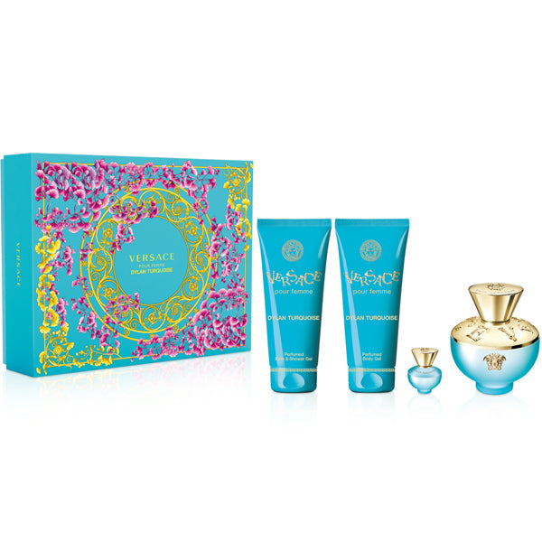 Versace Pour Femme Dylan Turquoise Gift Set 100ml EDT + 100ml Shower Gel + 100ml Body Lotion + 5ml EDT
