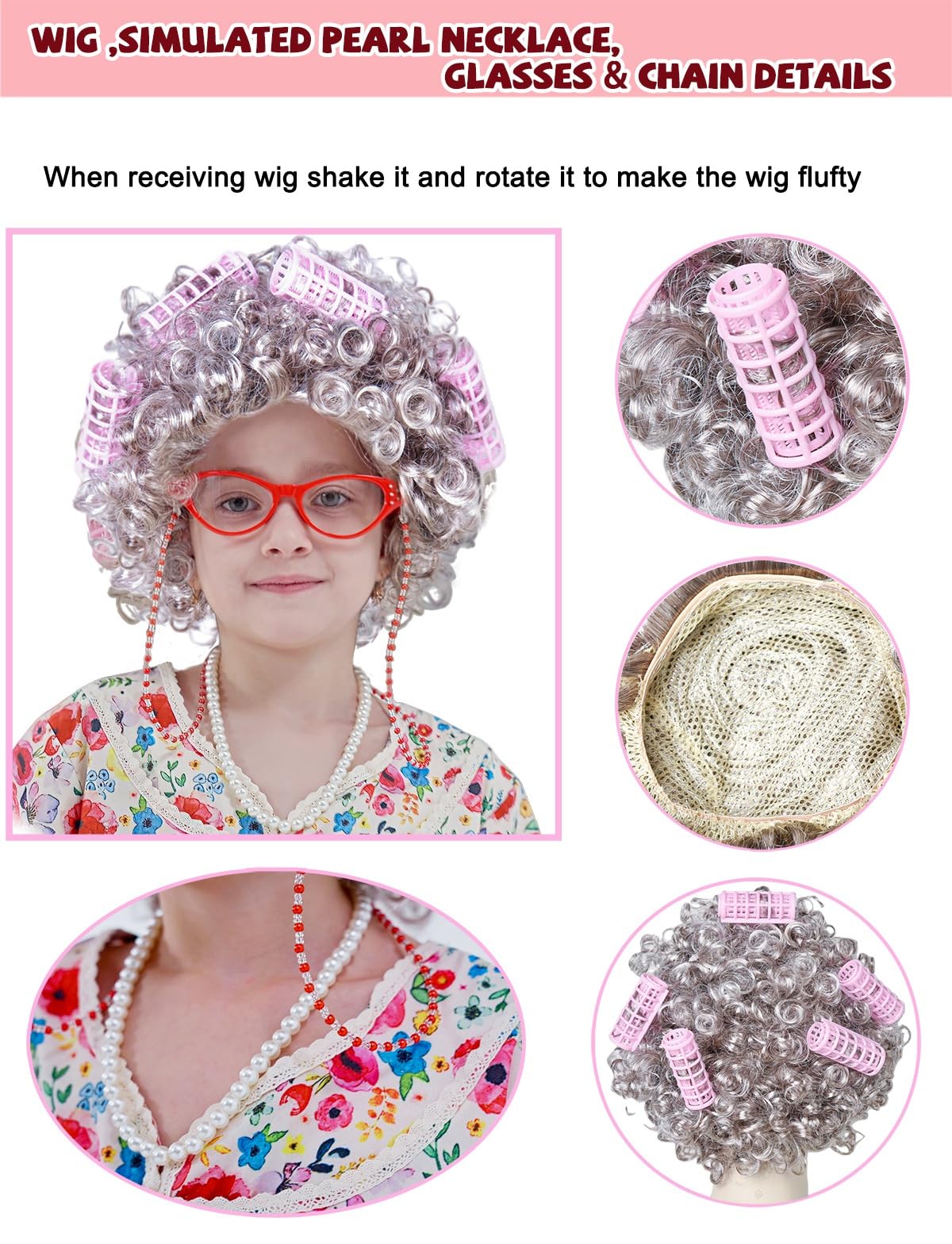 VersaCharm Girls 100 Days Costume Kit: Grandma Wig & Accessories