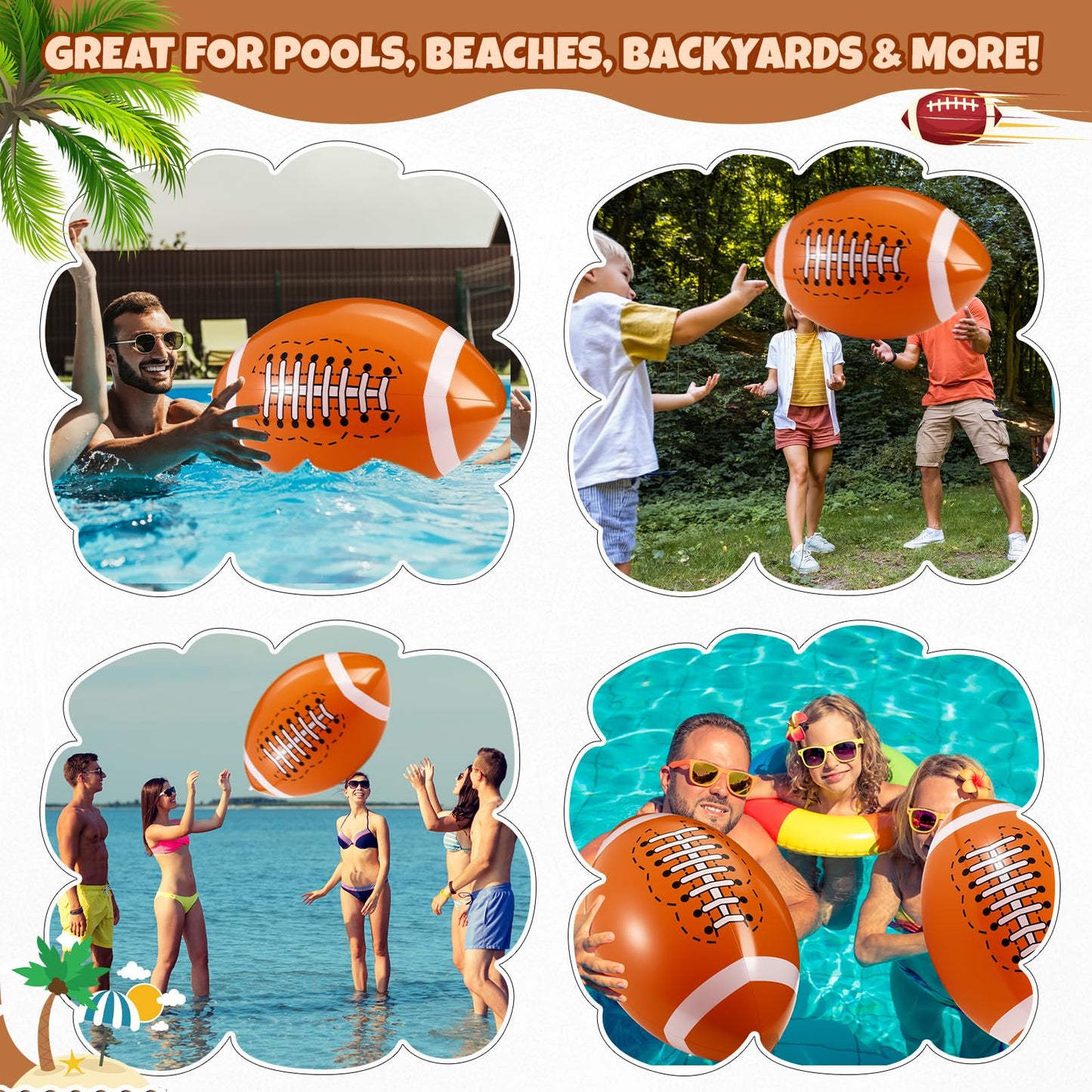 Vertintong 2 Pack 20-Inch Inflatable Footballs – Beach Pool Party Toys