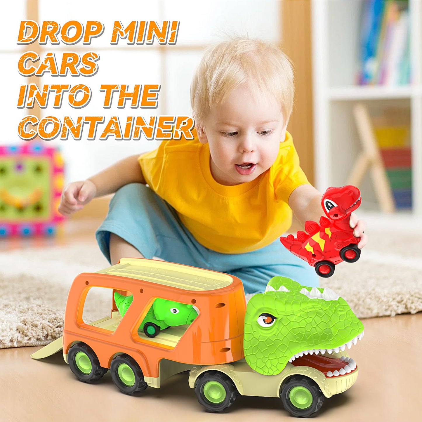 Veslier Dinosaur Transport Truck – 6 Mini Dinosaurs, Music & Roaring Sounds | Gift for 2+