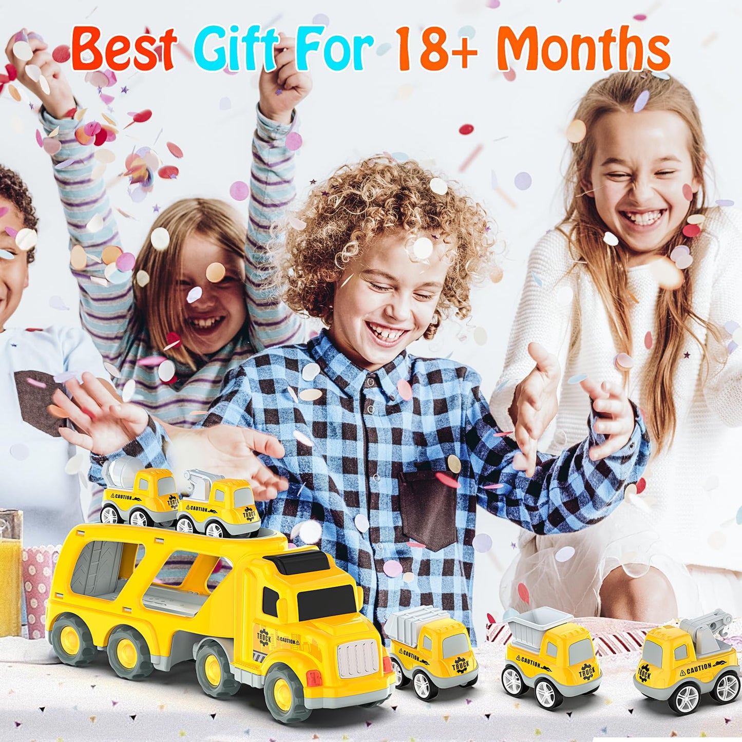 Veslier Toddler 5-in-1 Construction Truck Set + 4 Pull-Back Vehicles (Ages 3–5)