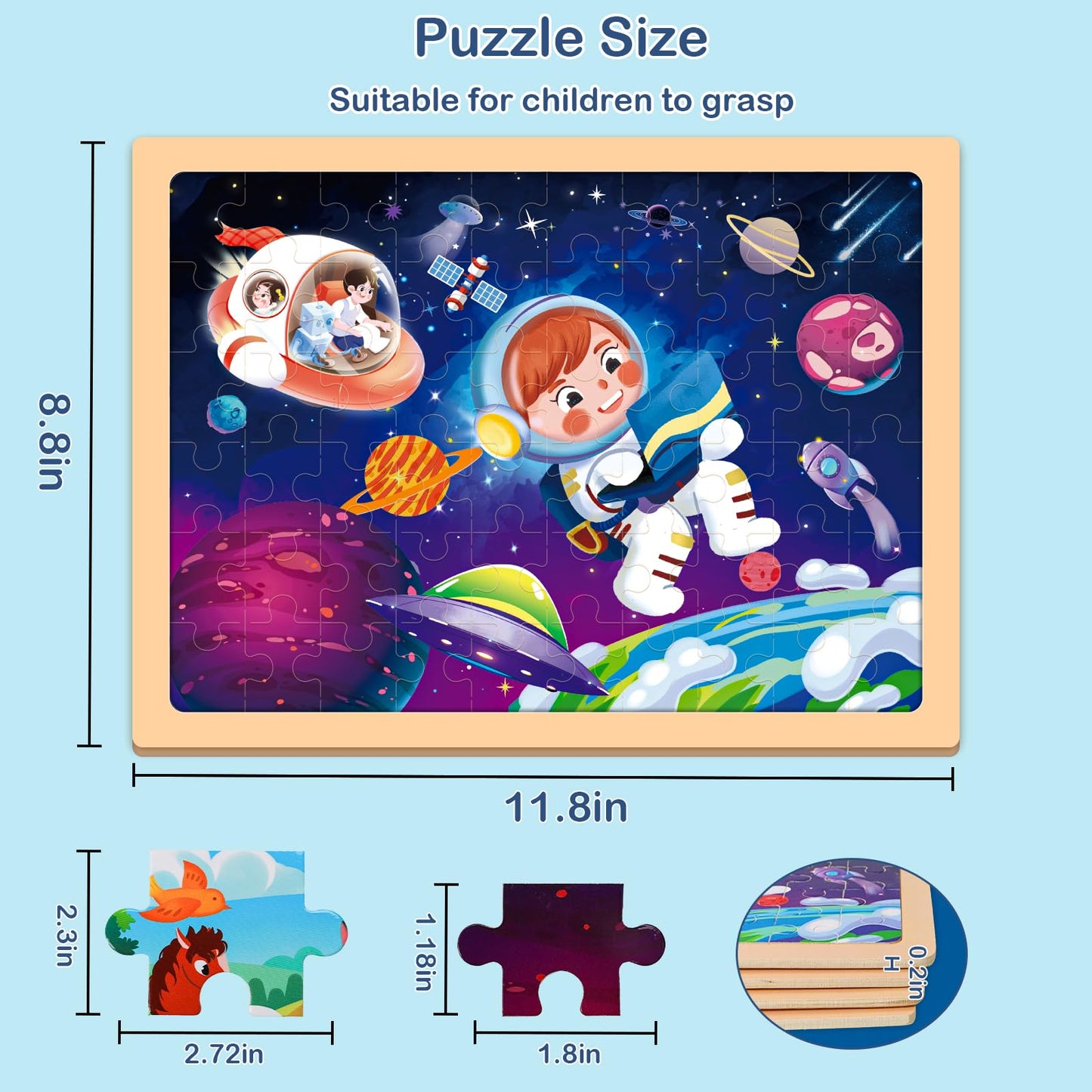 Vextronic Wooden Puzzles for Kids 6-Pack 24 & 60pcs Safe Educational Jigsaws