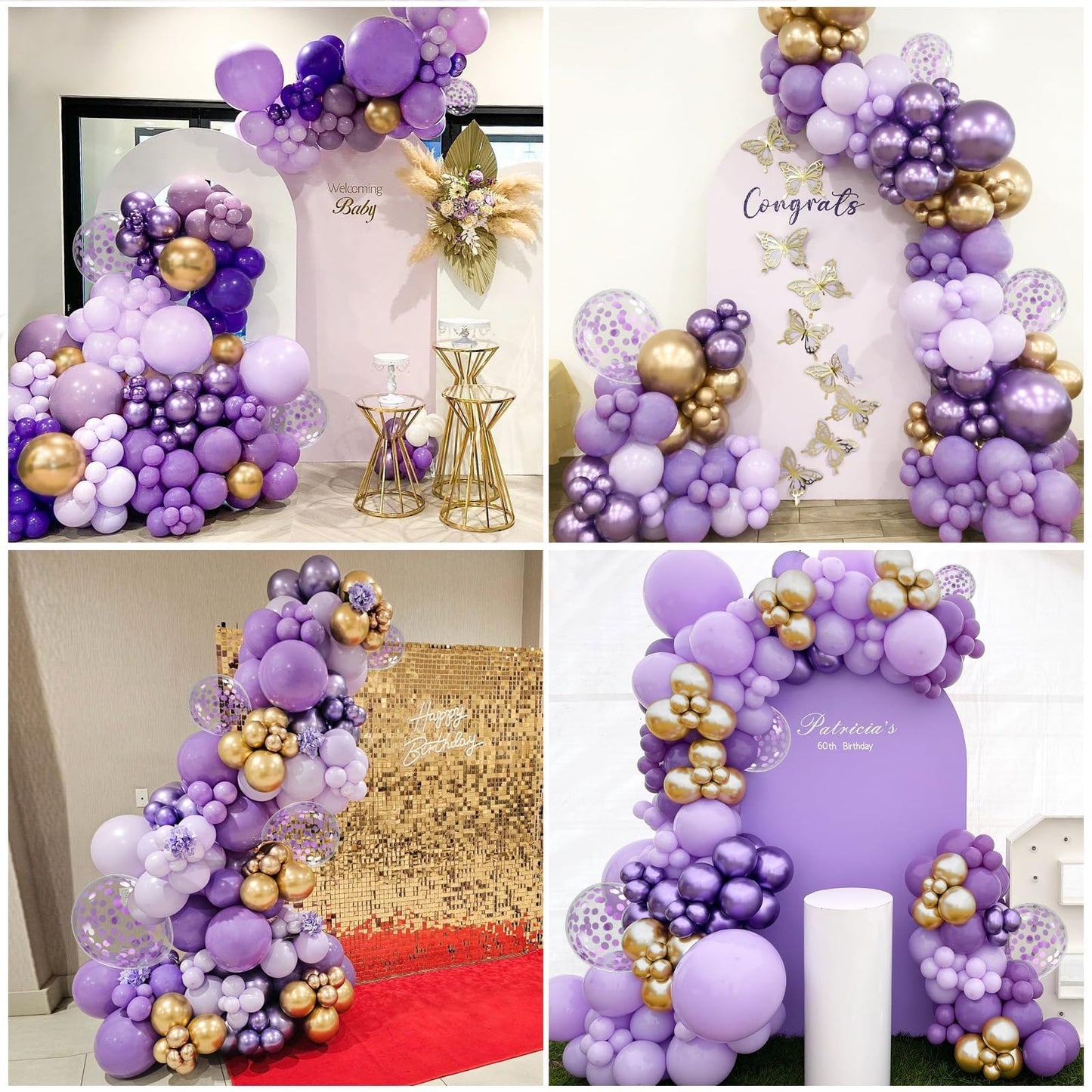 Vicduotex 147pcs Purple & Gold Balloon Arch Kit – Party Backdrop for Birthday & Wedding