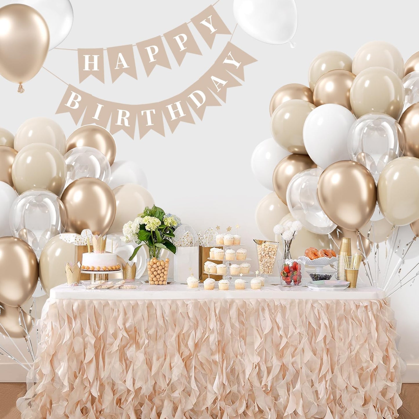 Vicduotex 60pcs 12" Beige White Gold Balloons Set — Wedding, Bridal Shower & Party Decor