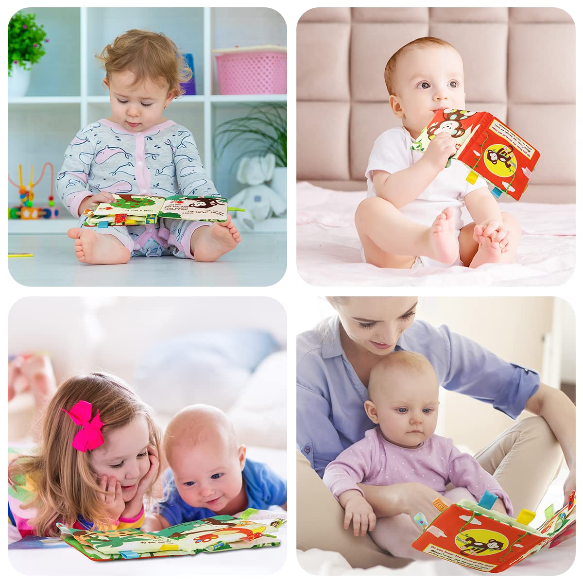 Vicloon Soft Baby Book Monkey – Textured Cloth Book with 3D Touch & Crinkle for 0-3 Years