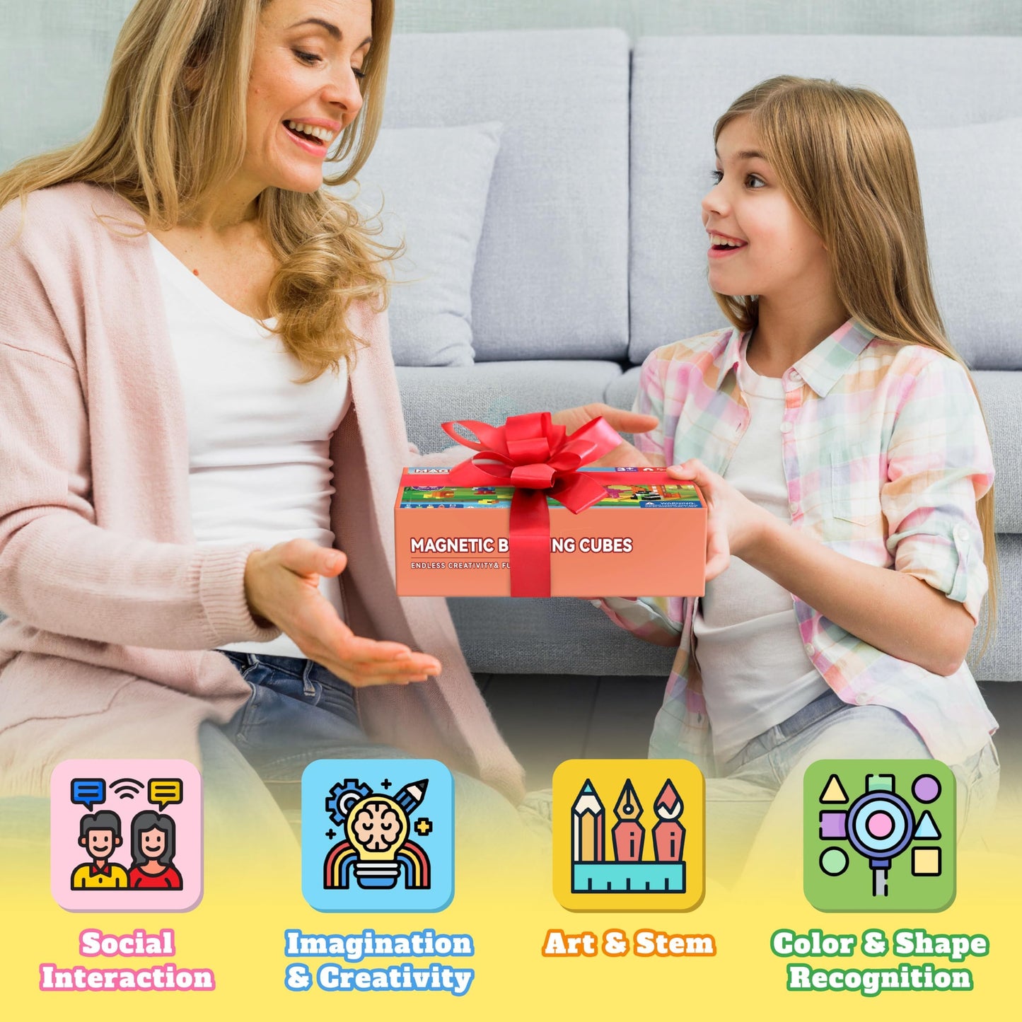 VigorFun 65-Pcs Magnetic Blocks Set – 1-Inch Blocks with Storage Bag, STEM Toys for Kids 3-8